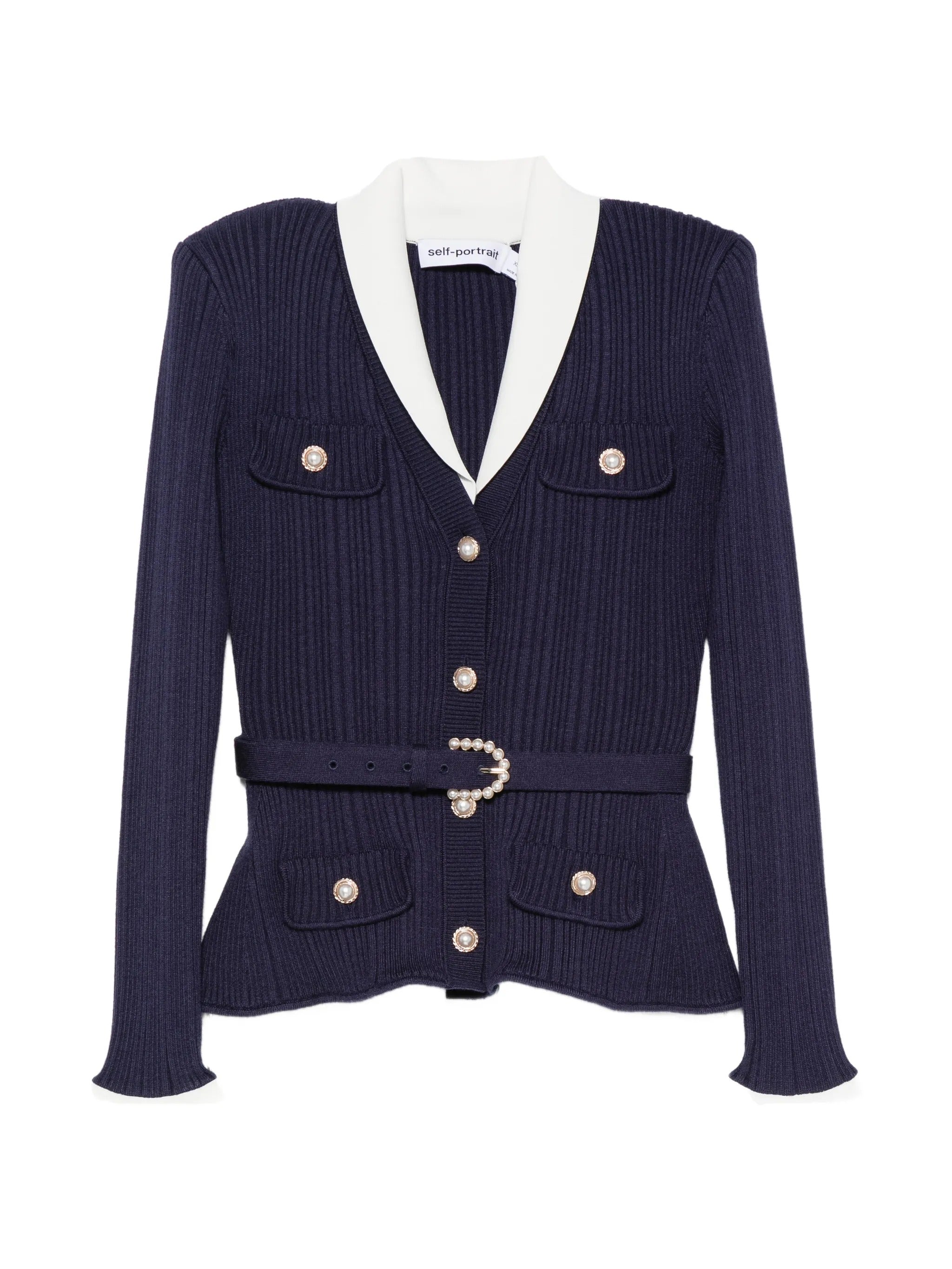 NAVY RIBBED KNIT CARDIGAN