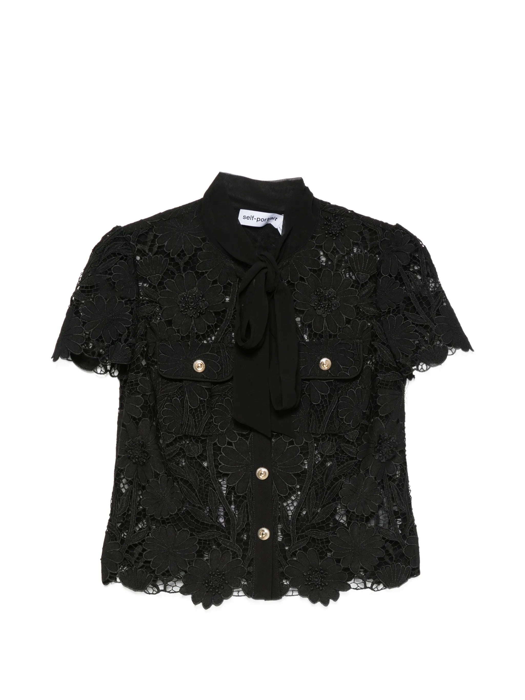 BLACK LACE TIE NECK TOP