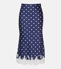 NAVY POLKA DOT SATIN MIDI SKIRT