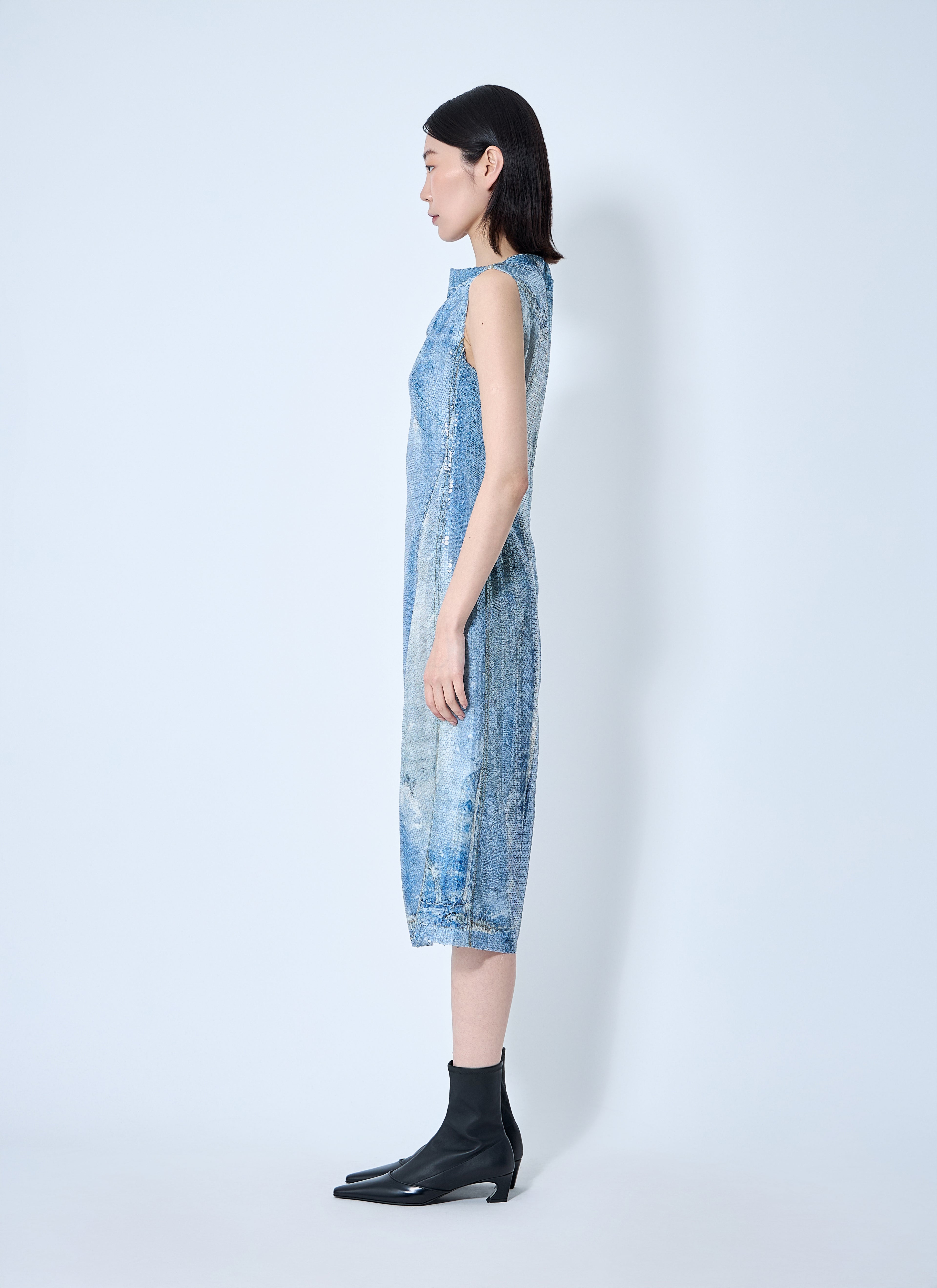 Printed Sequin Midi Dress