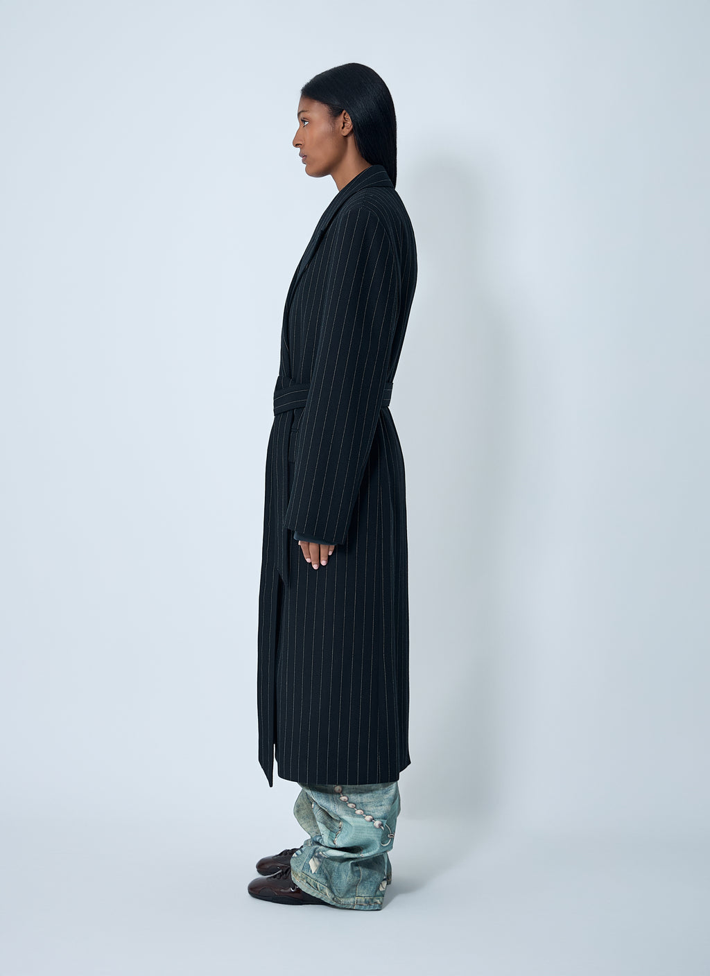 Belted Pinstripe Coat