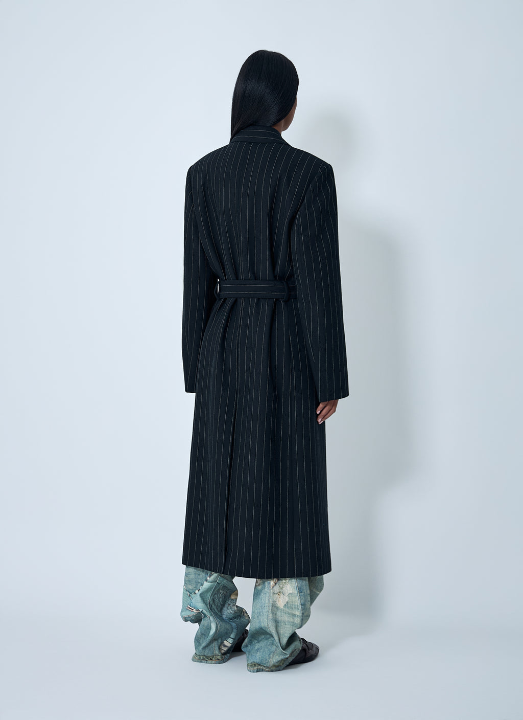 Belted Pinstripe Coat