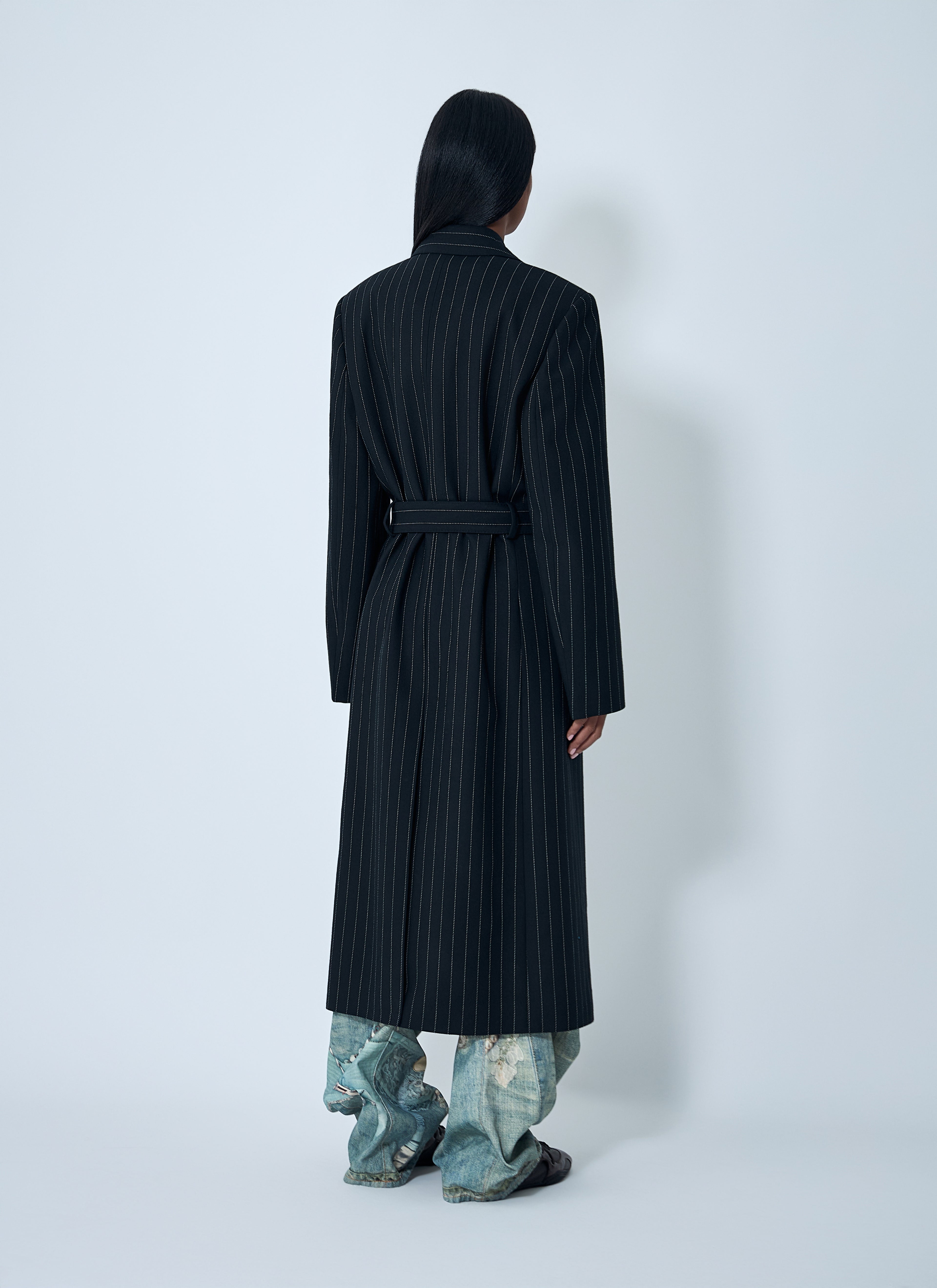 Belted Pinstripe Coat