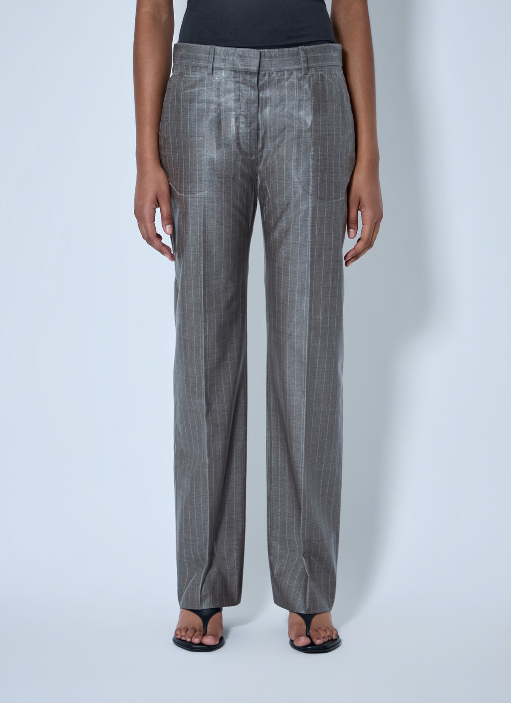 Coated Pinstripe Trousers