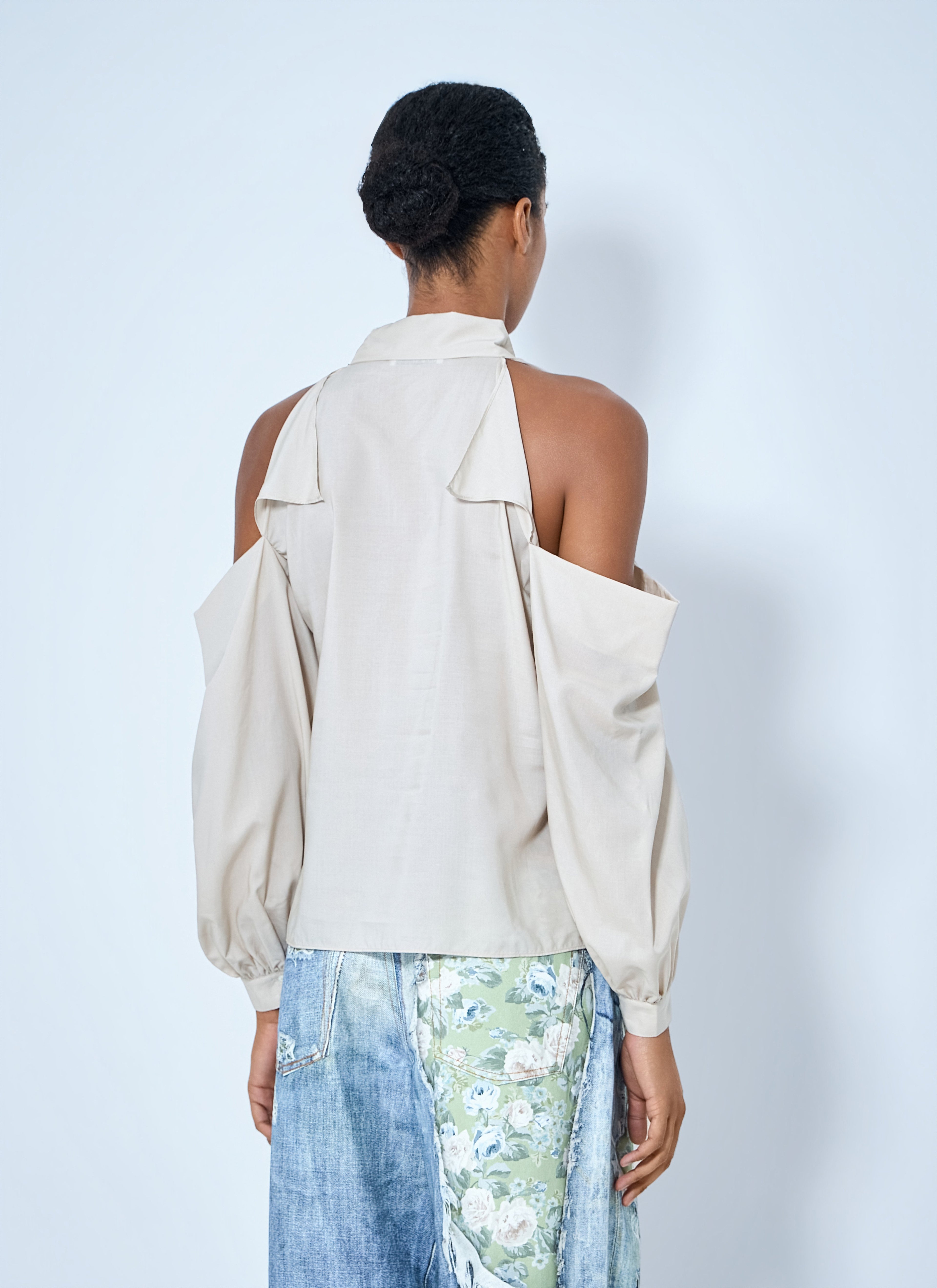 Bow-Tie Open-Shoulder Blouse