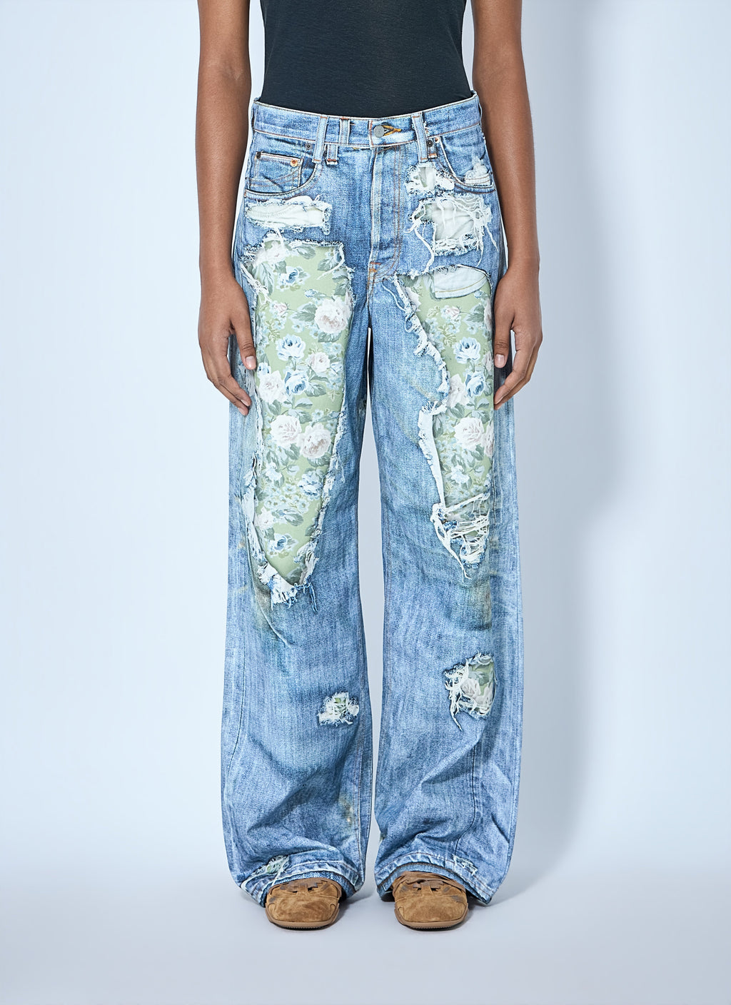 Distressed Floral Patchwork Jeans