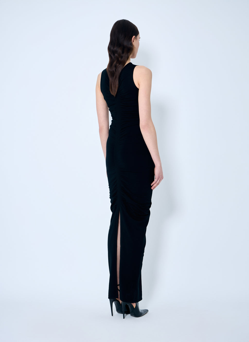 Ruched Wide V Neck Maxi Dress