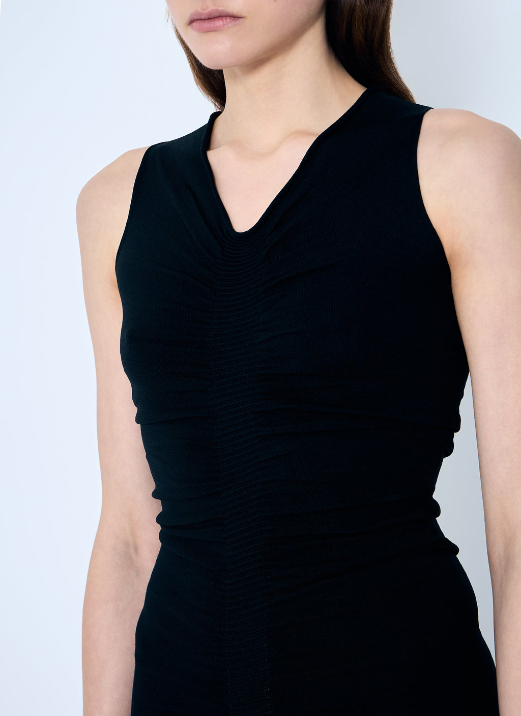 Ruched Wide V Neck Maxi Dress