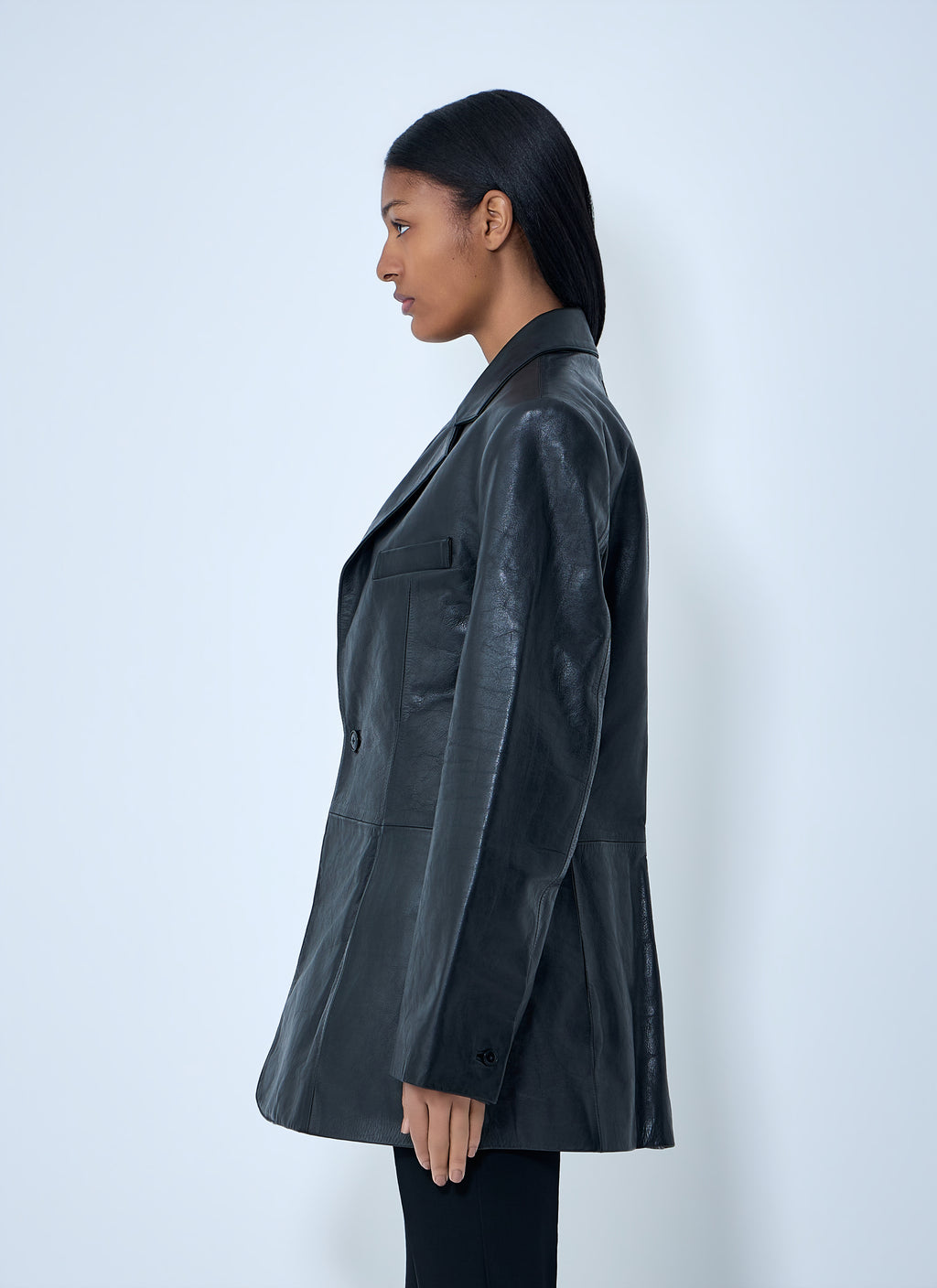 Leather Single-Breasted Blazer