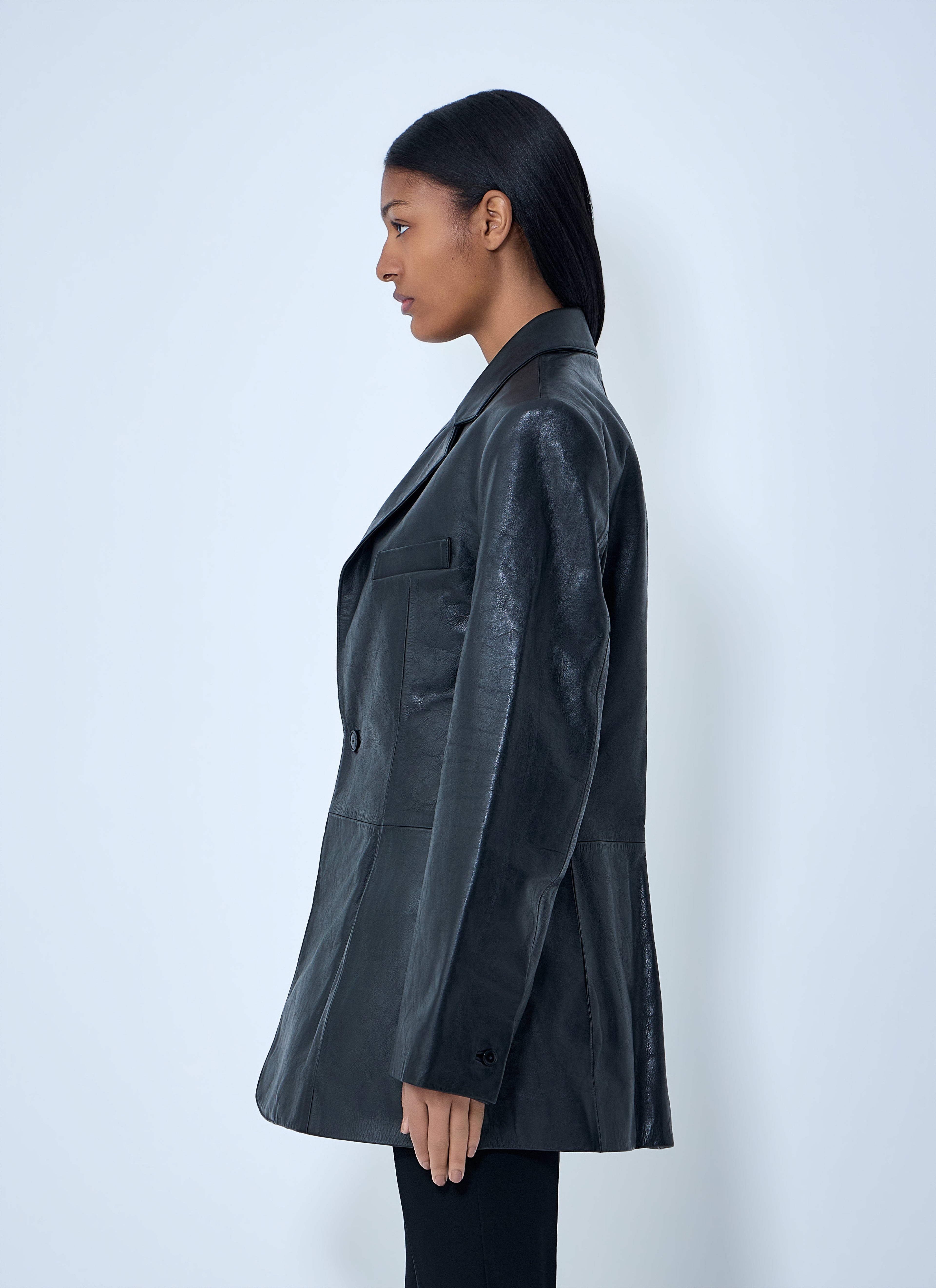 Leather Single-Breasted Blazer