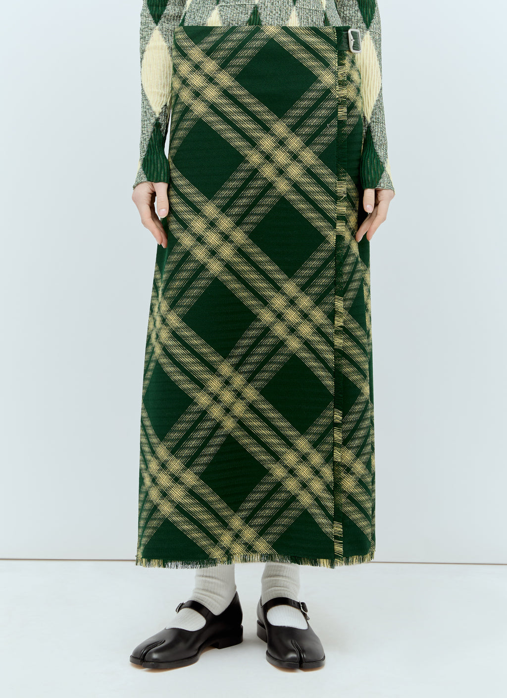 Wool Check Midi Skirt