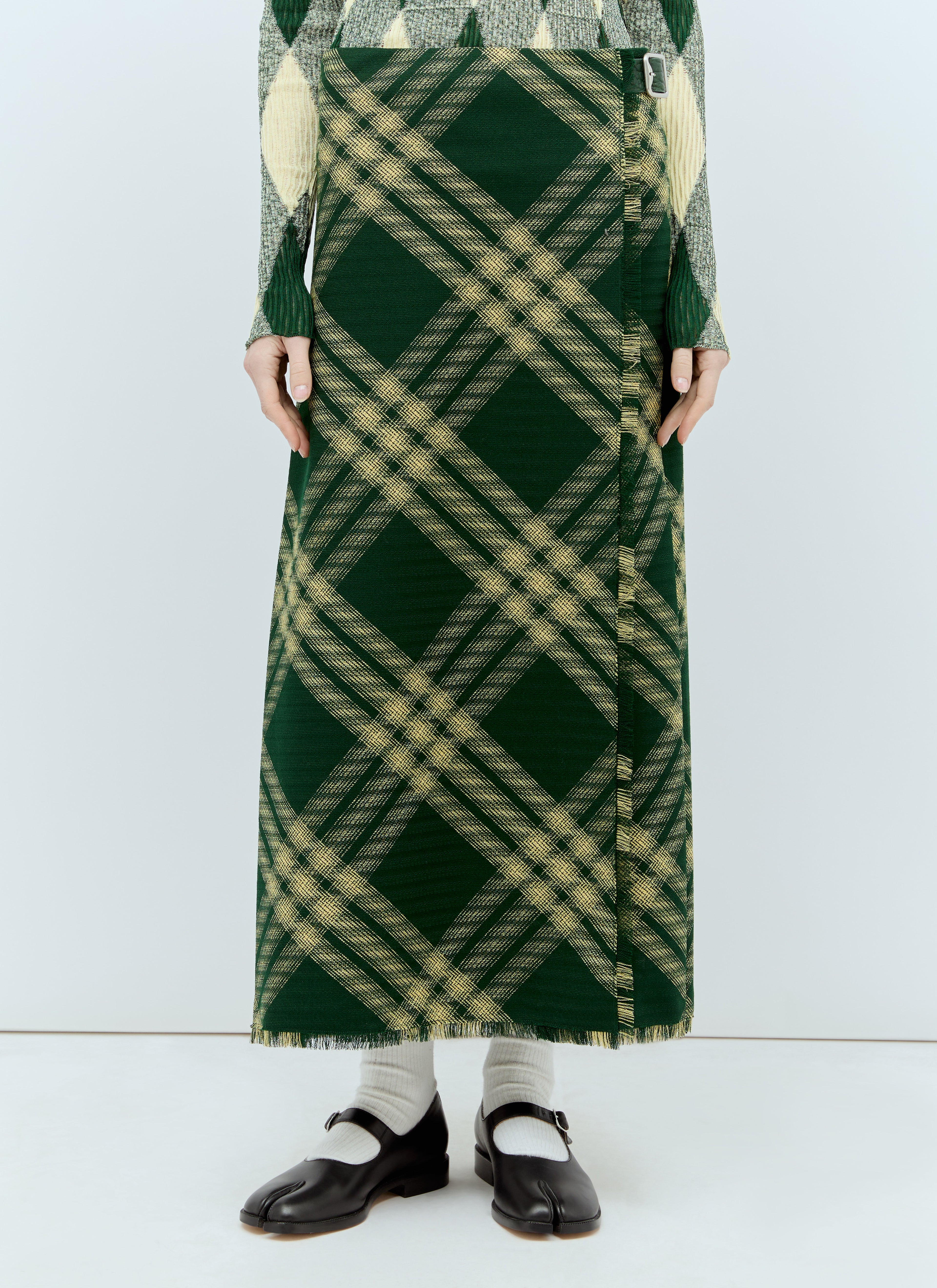 Wool Check Midi Skirt