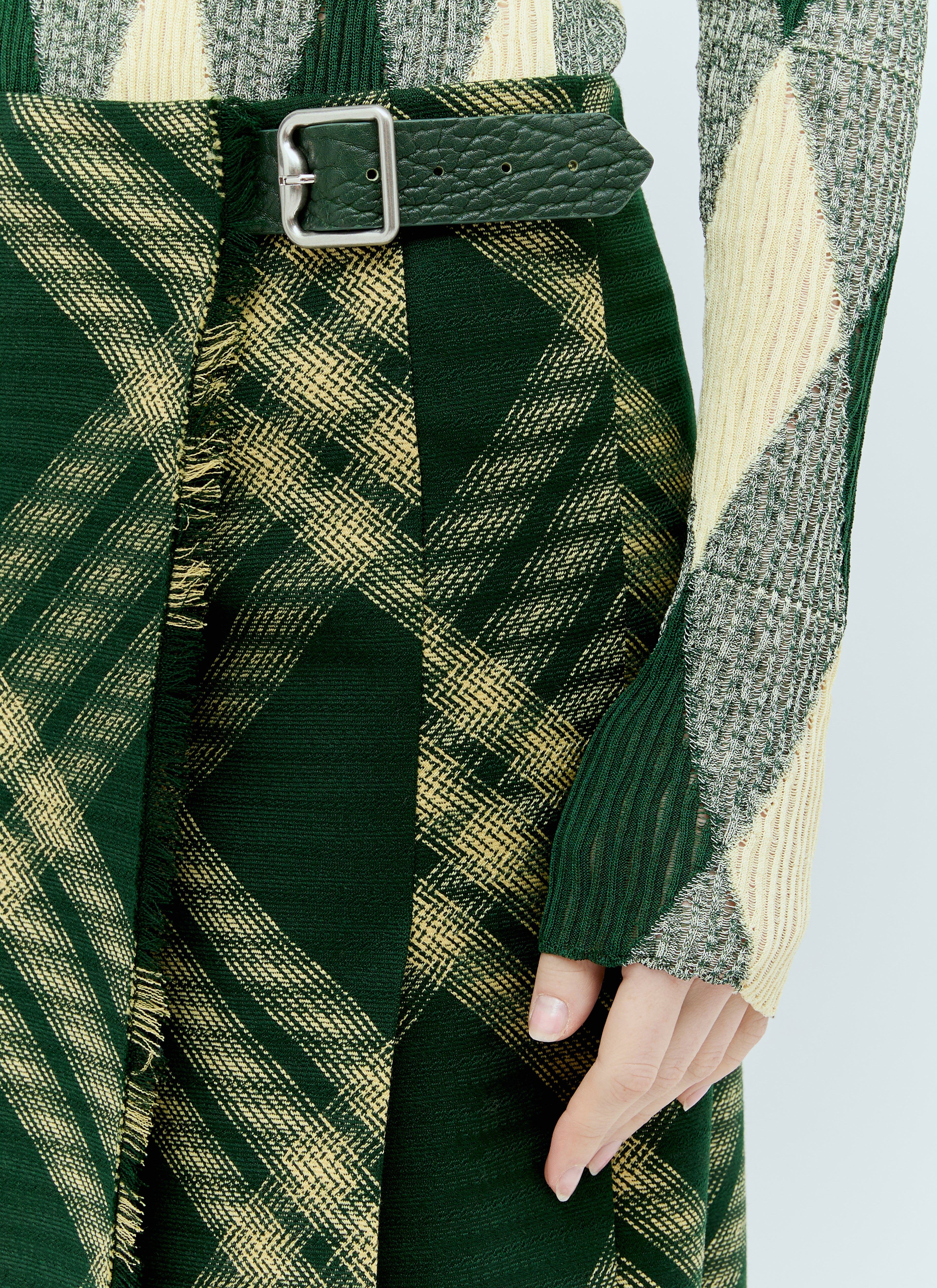 Wool Check Midi Skirt