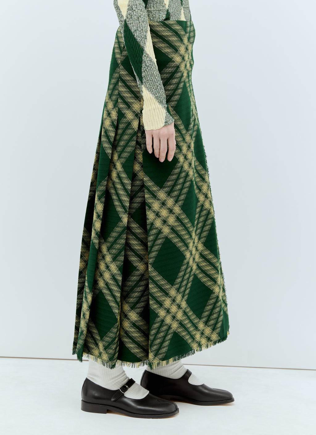 Wool Check Midi Skirt