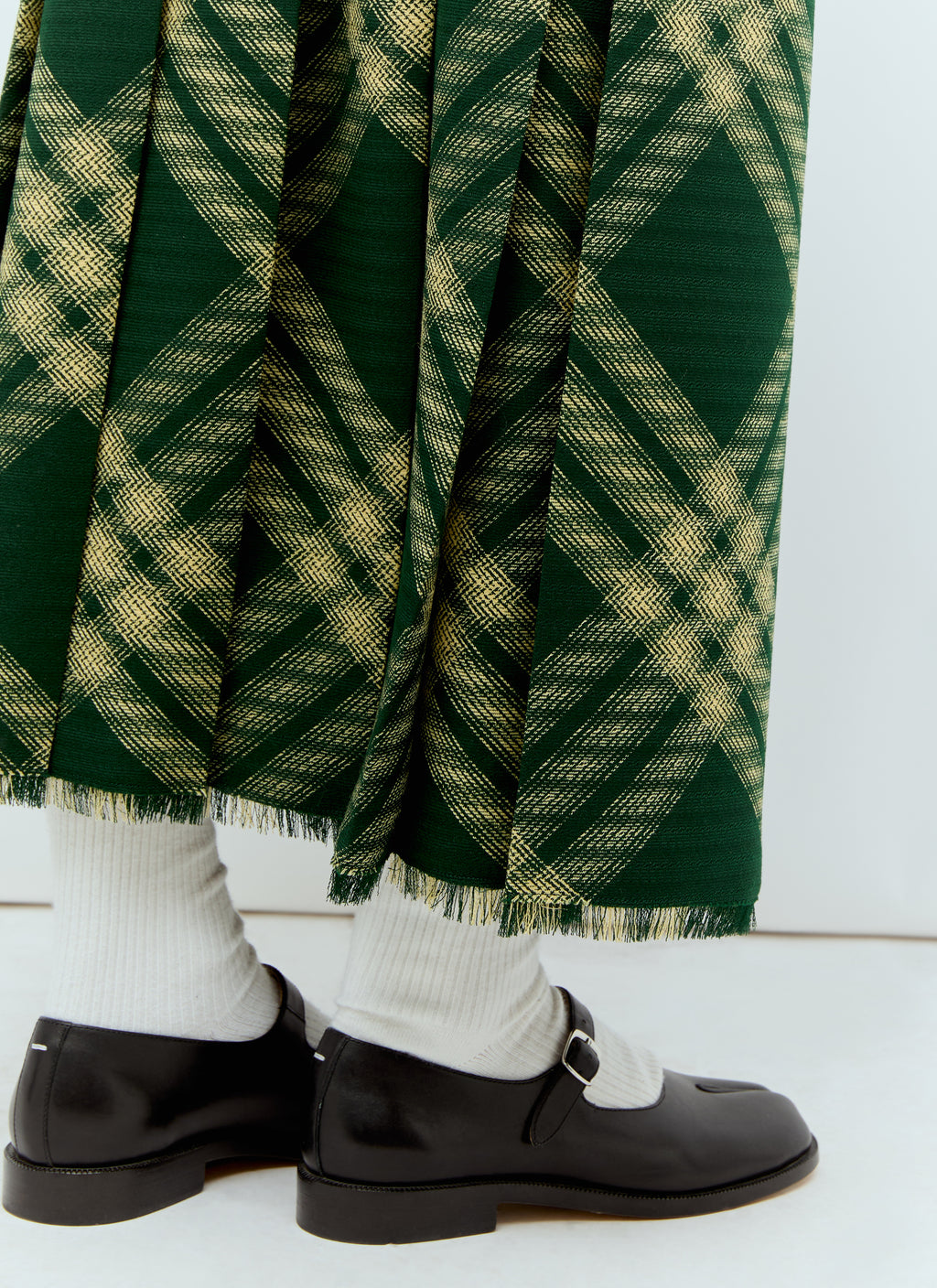 Wool Check Midi Skirt