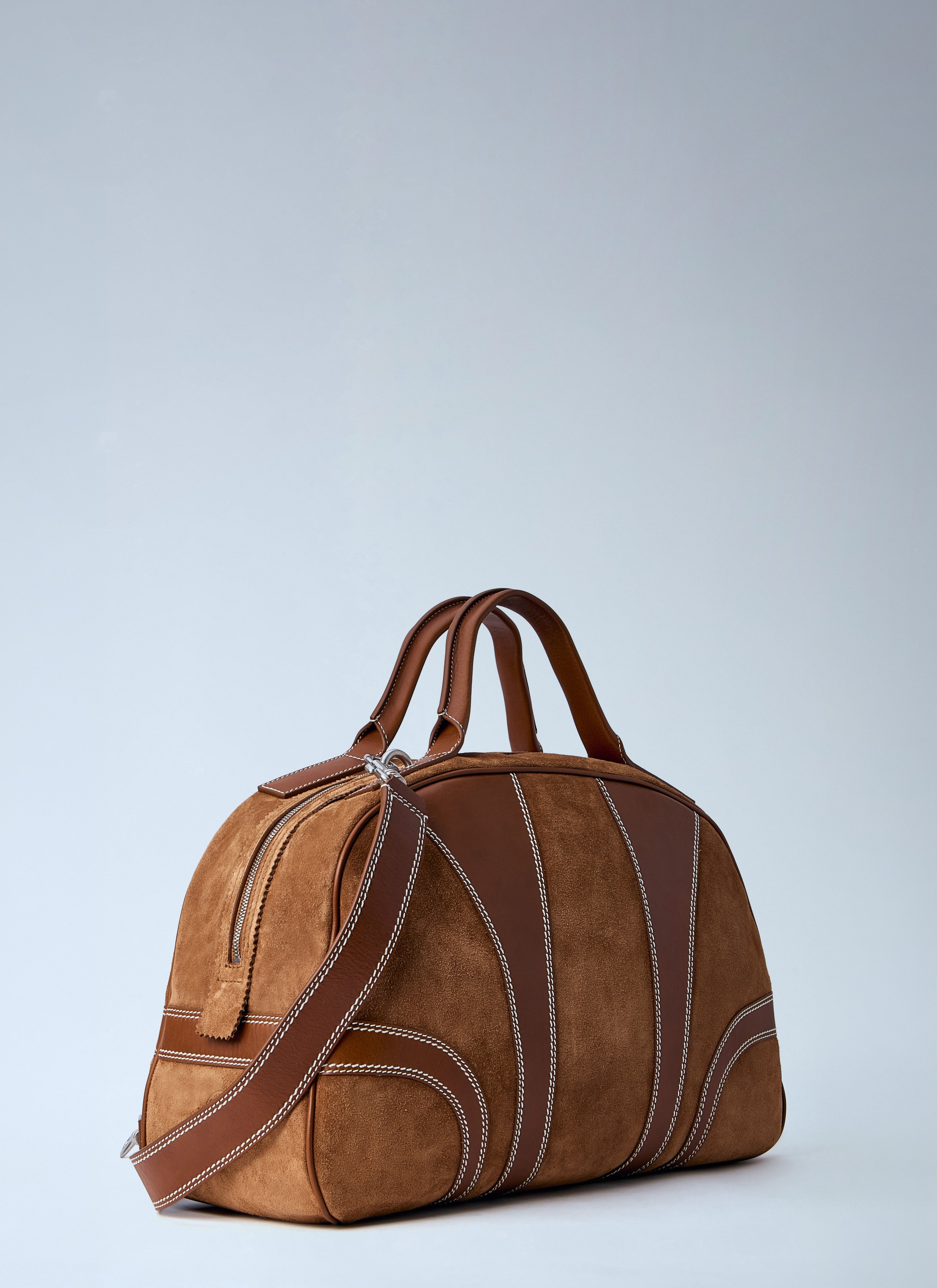 Leather-Trimmed Suede Duffel Bag