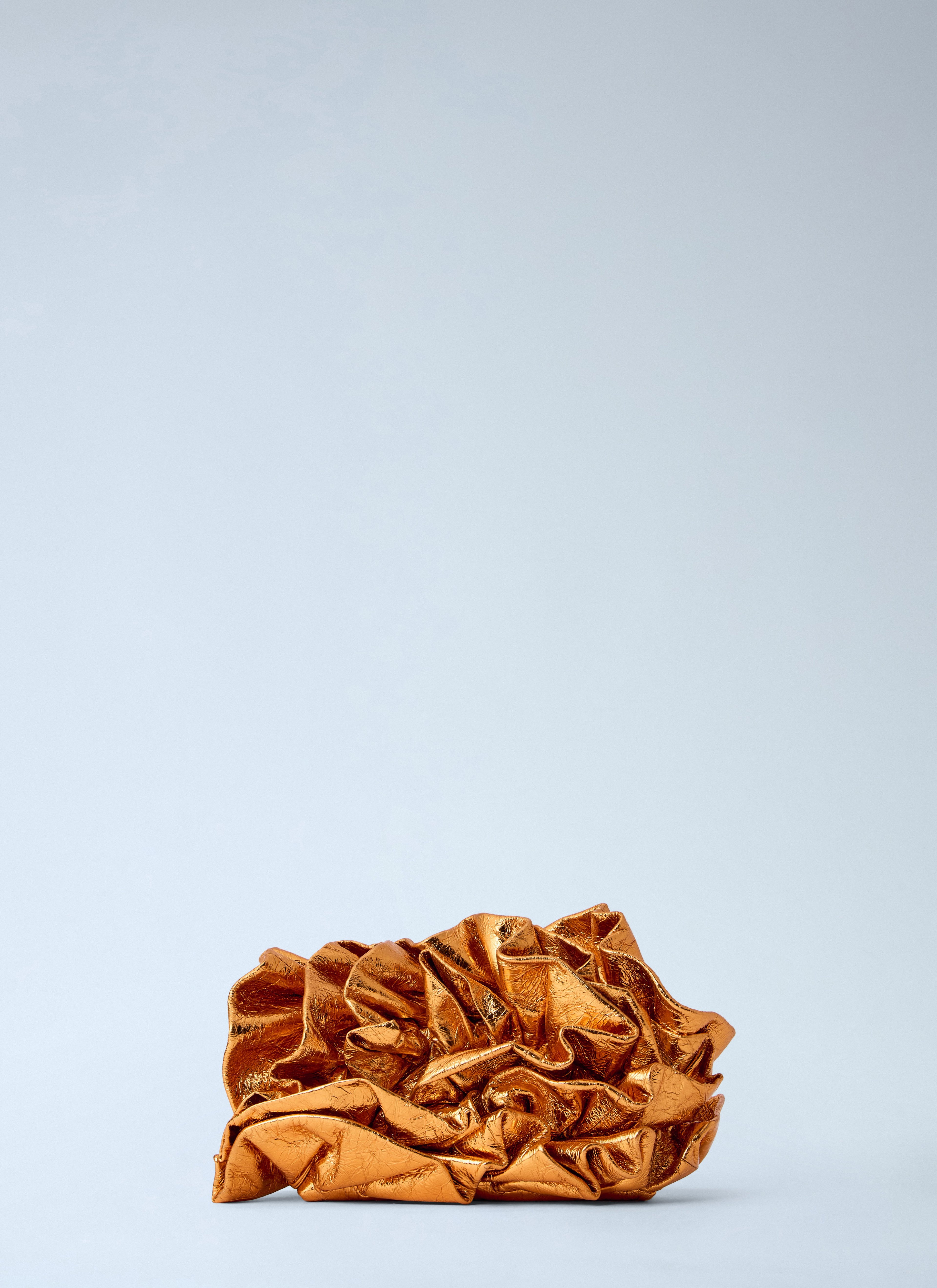 Ruffled Crinkled Leather Clutch Bag
