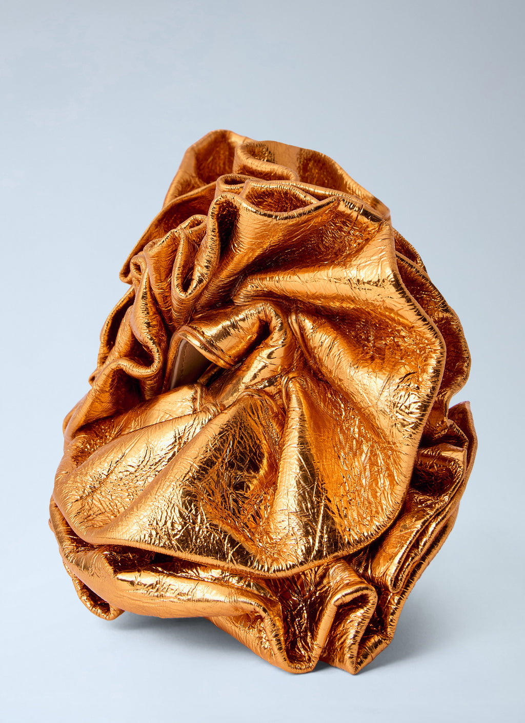 Ruffled Crinkled Leather Clutch Bag
