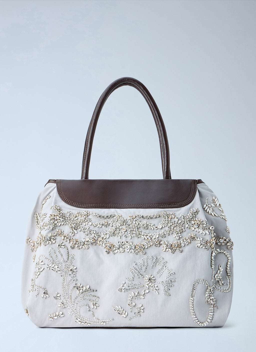 Embellished Leather-Trim Handbag