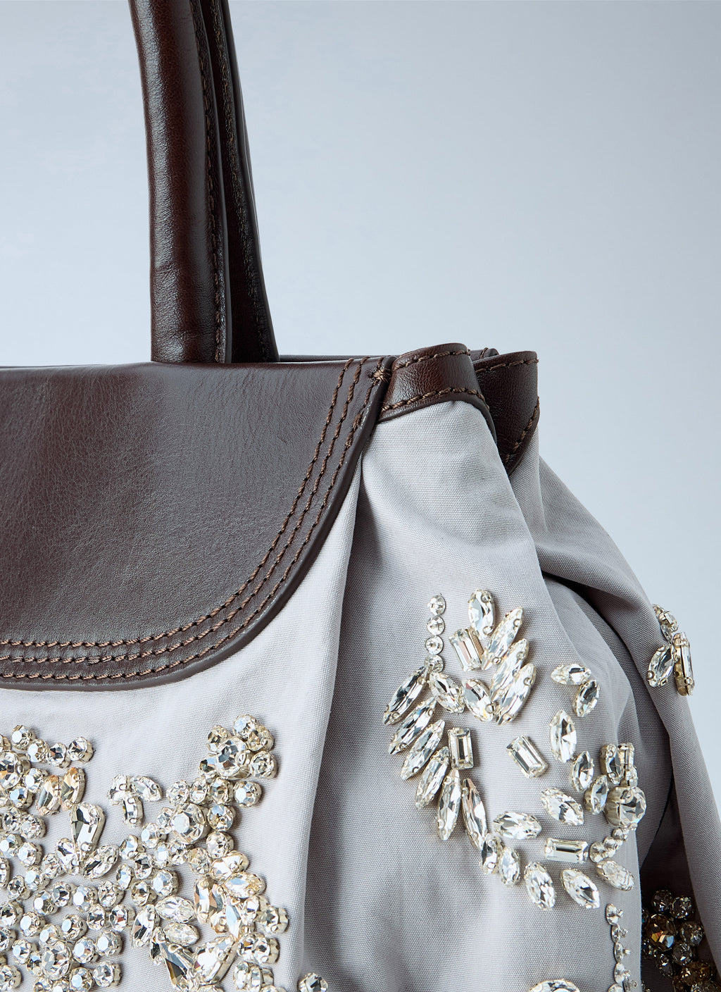Embellished Leather-Trim Handbag