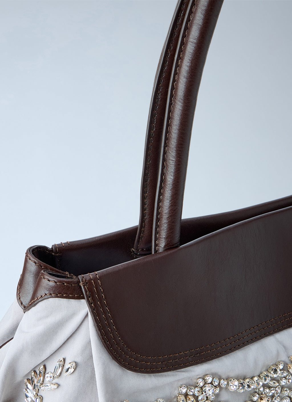 Embellished Leather-Trim Handbag