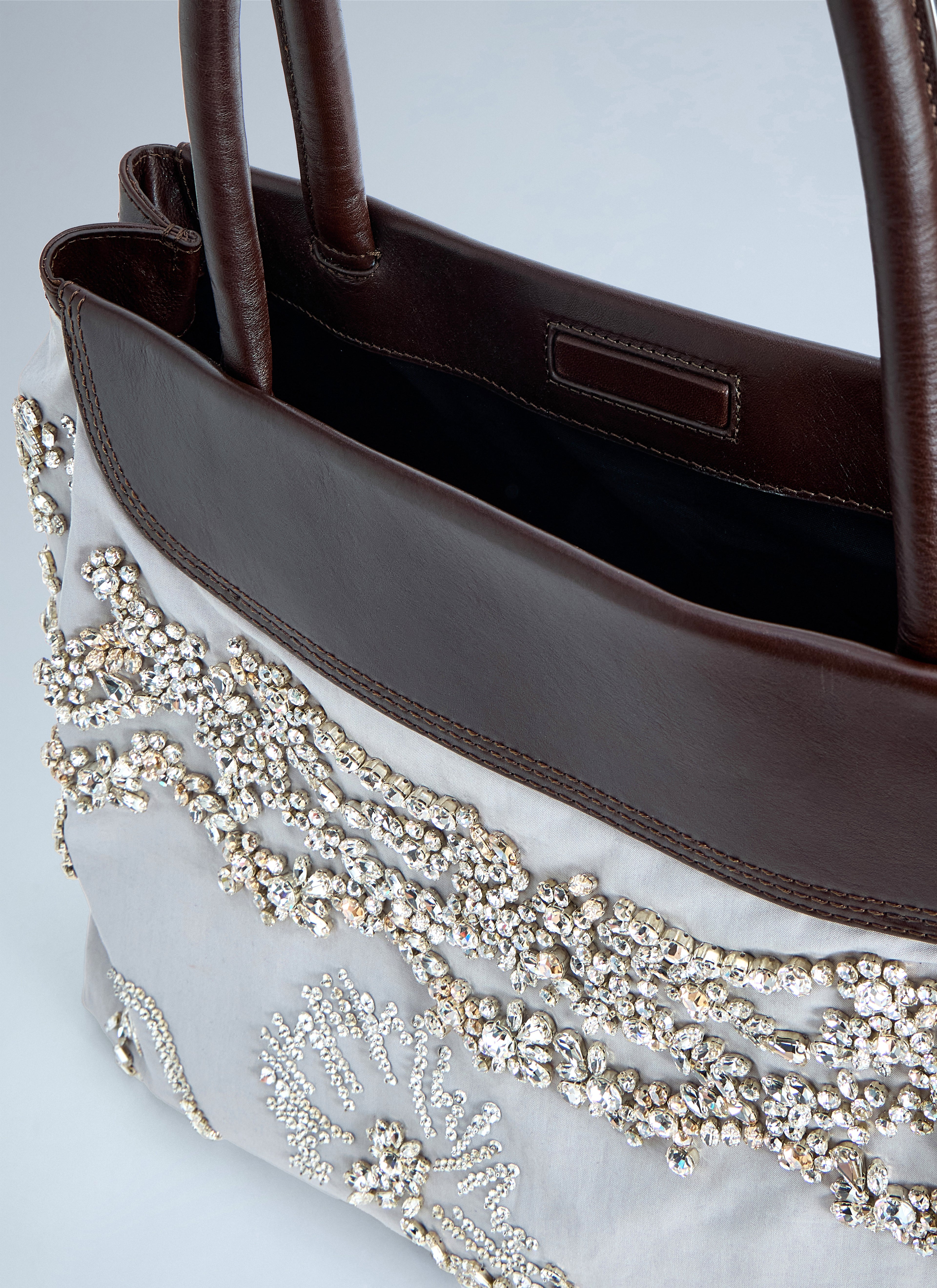 Embellished Leather-Trim Handbag