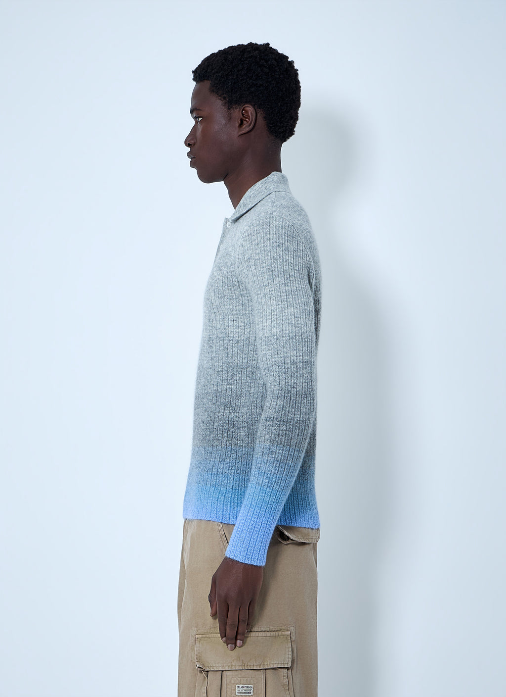 Ribbed Knit Polo Sweater