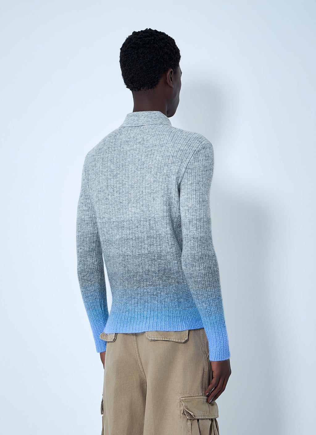 Ribbed Knit Polo Sweater