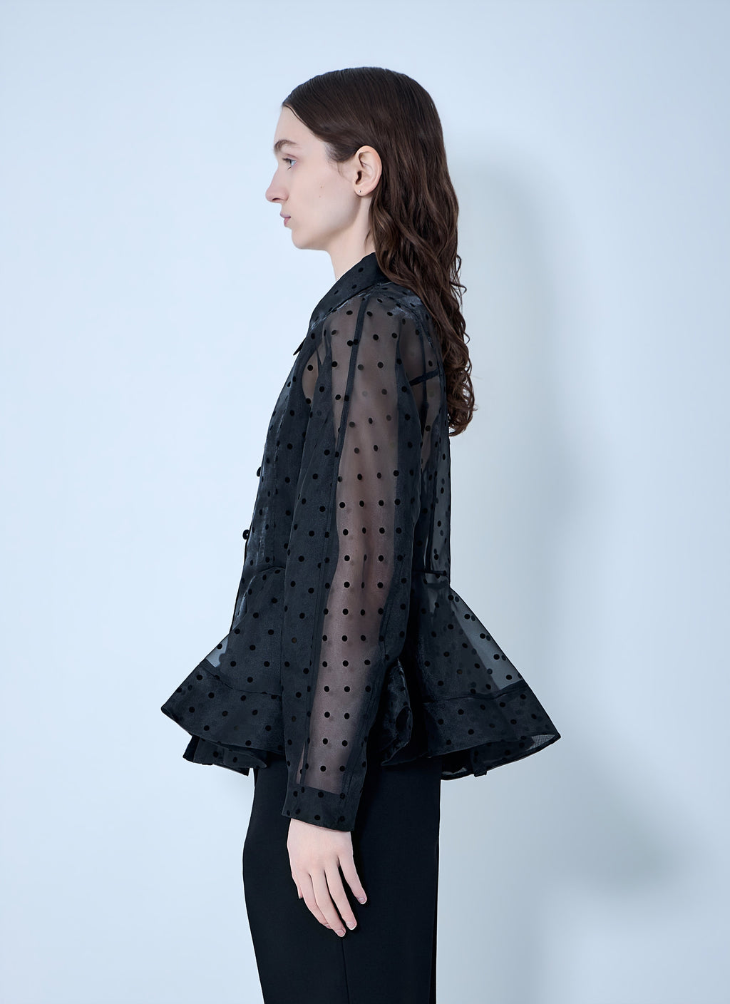 Flocked Organza Peplum Shirt
