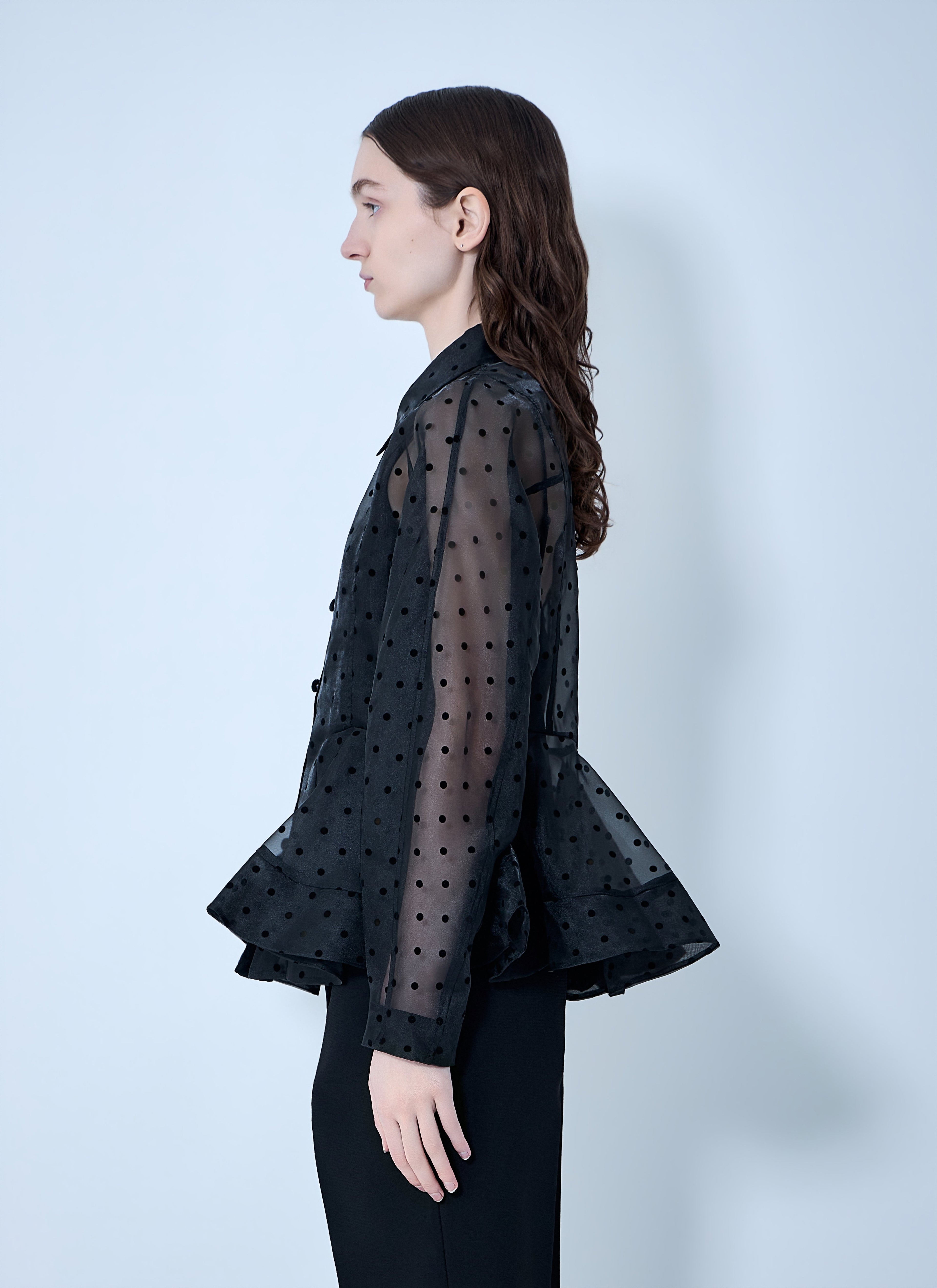 Flocked Organza Peplum Shirt