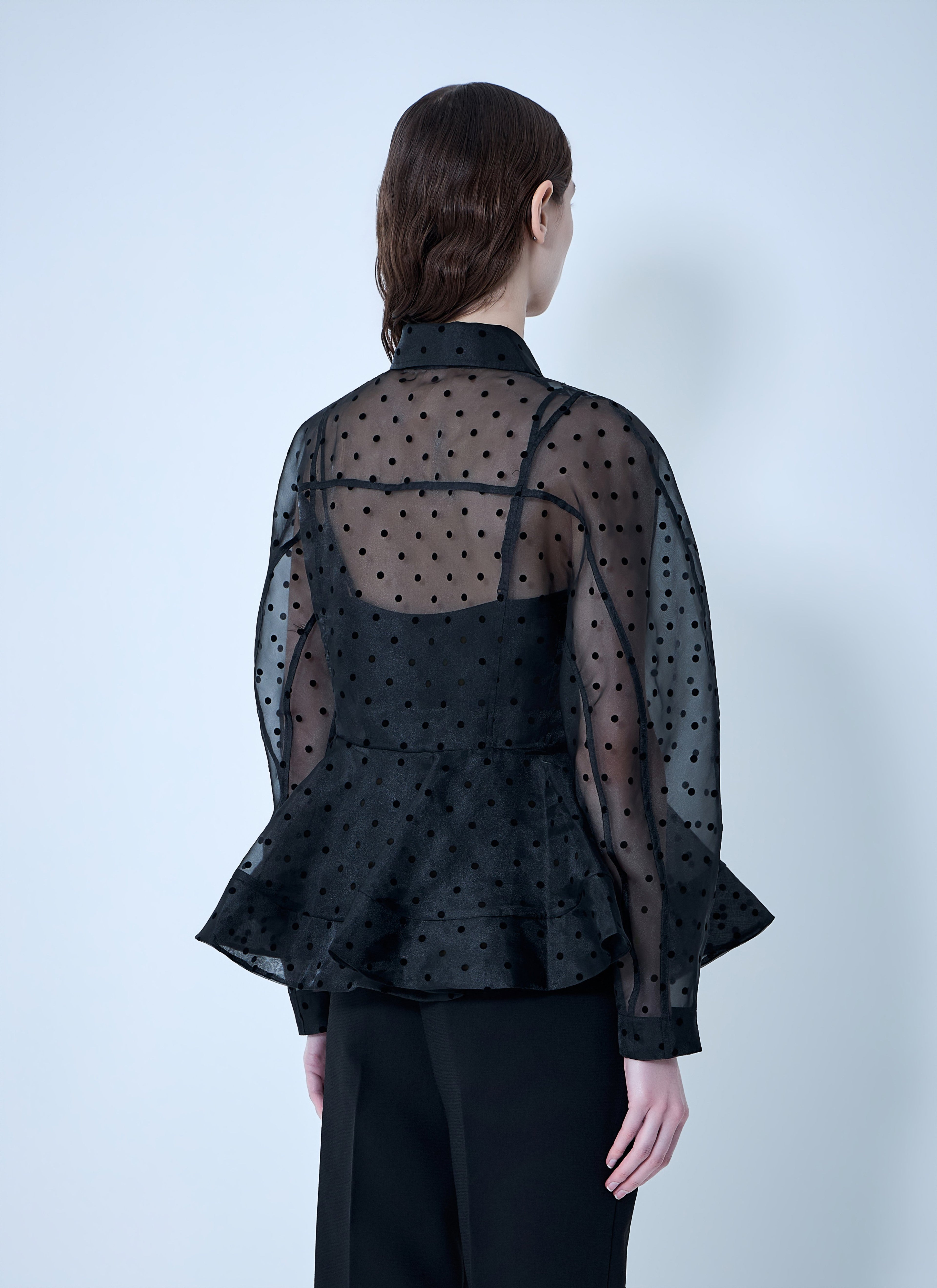 Flocked Organza Peplum Shirt
