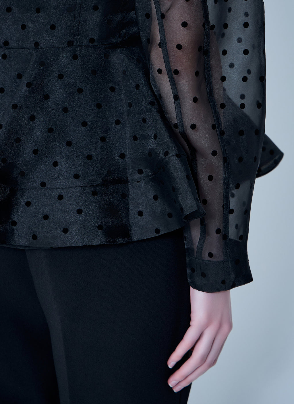 Flocked Organza Peplum Shirt