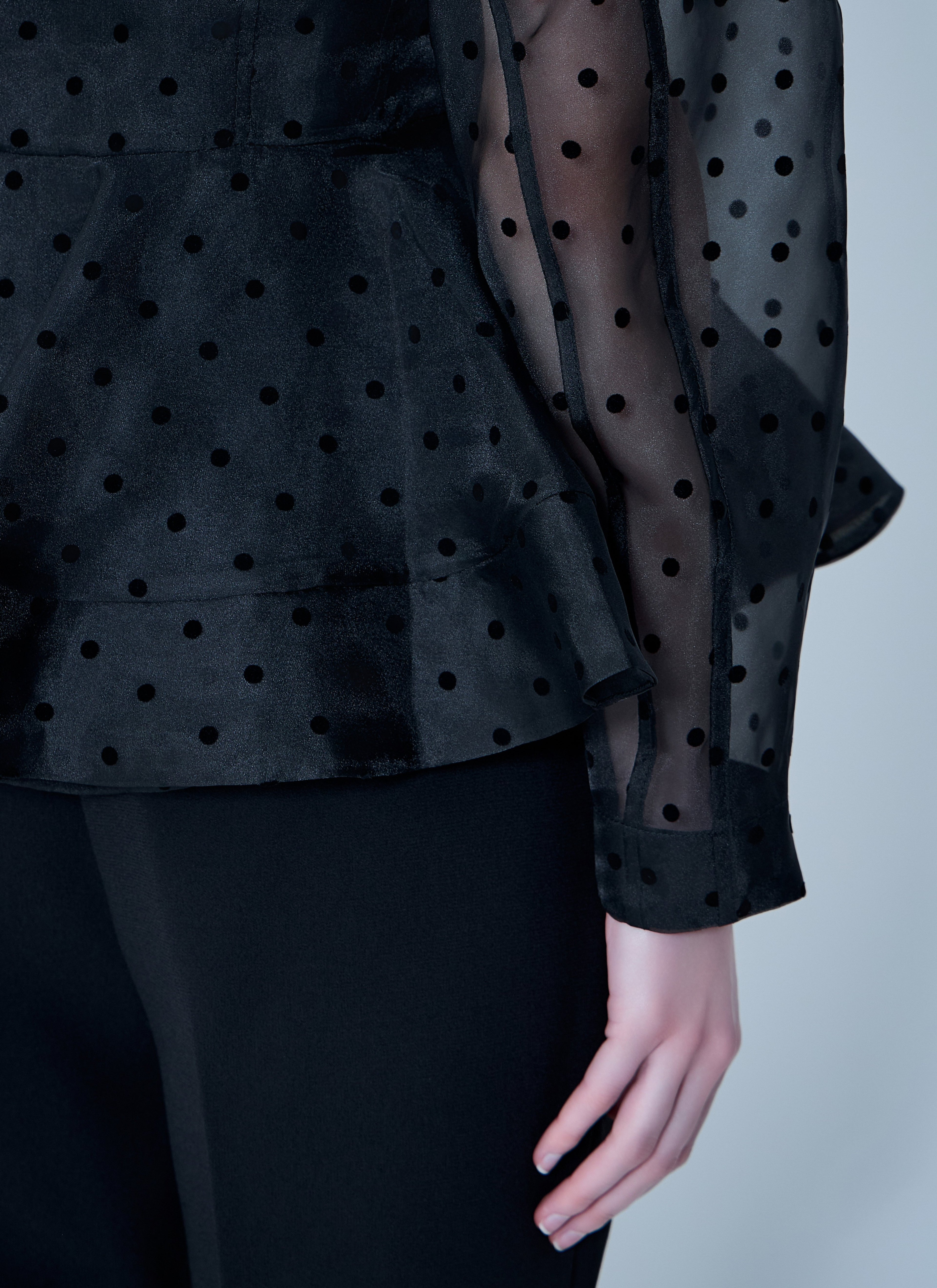 Flocked Organza Peplum Shirt