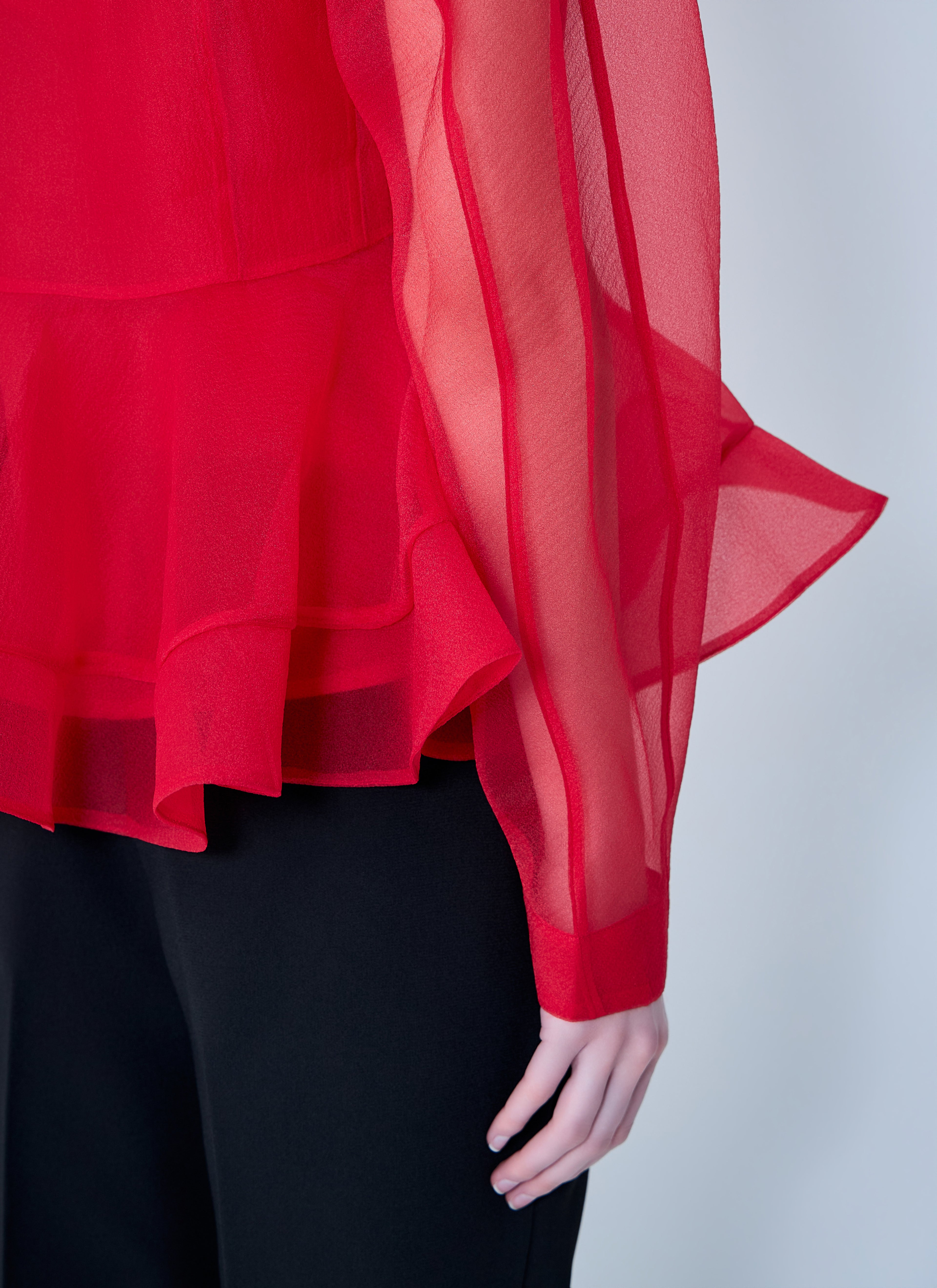 Textured Organza Peplum Shirt