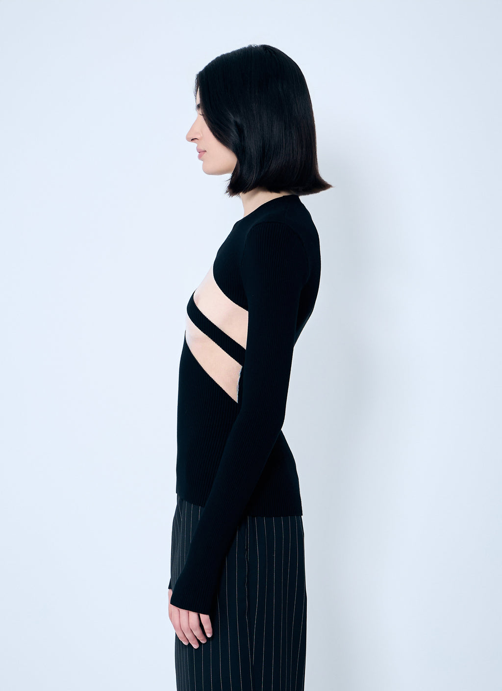 Rib Sweater With Transparent Panels