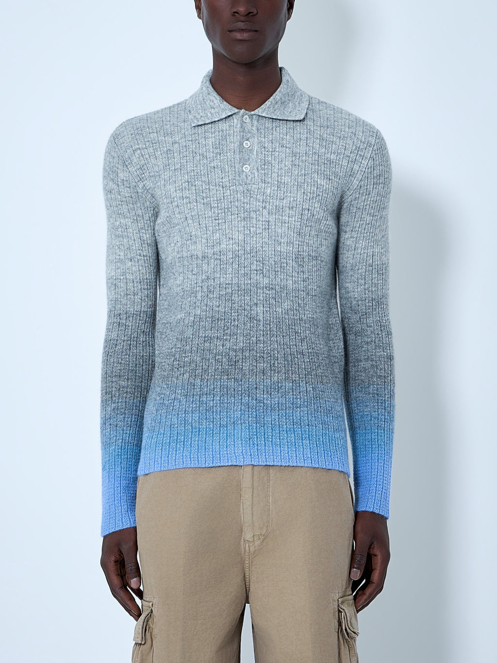 Ribbed Knit Polo Sweater