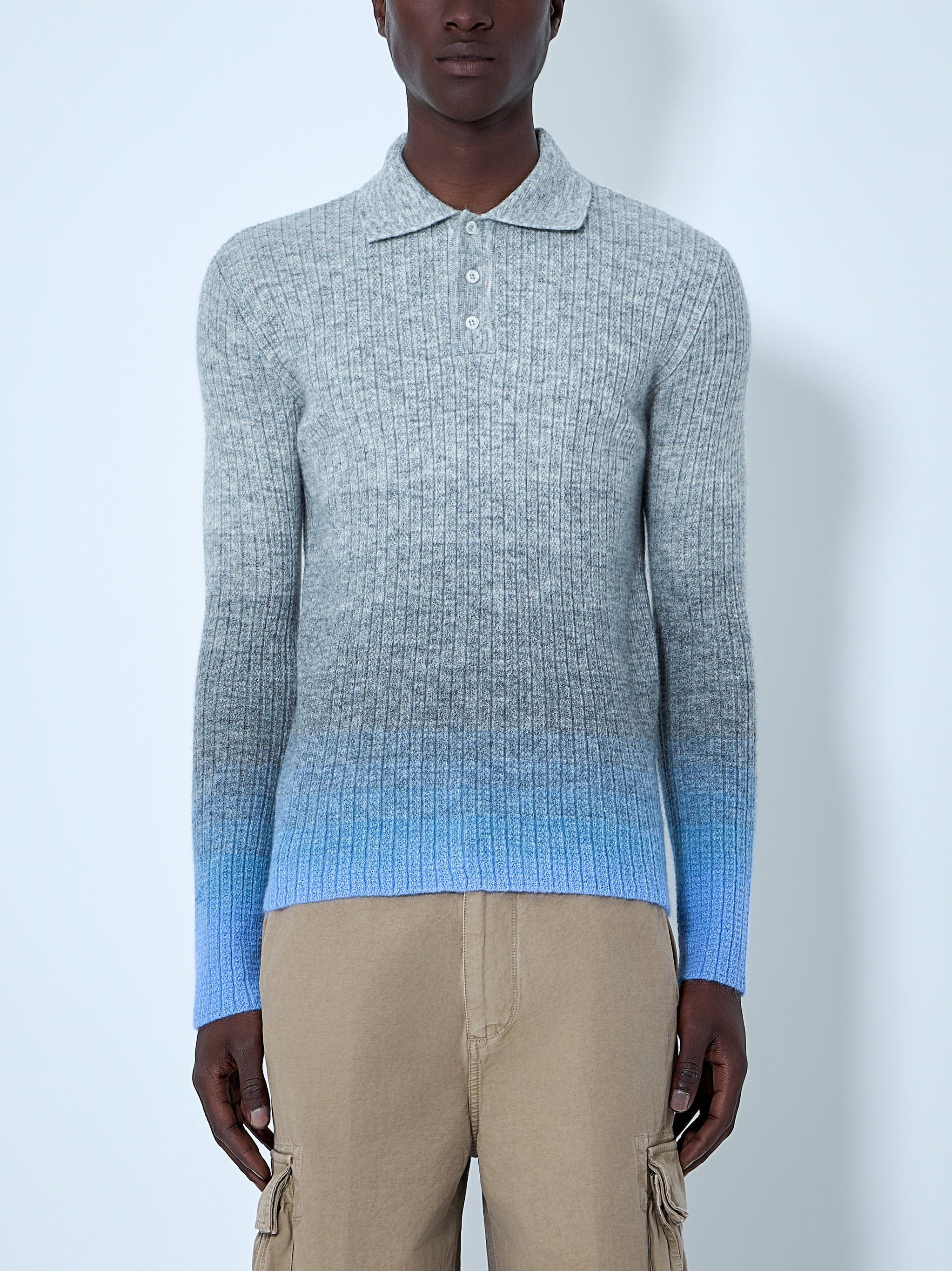 Ribbed Knit Polo Sweater