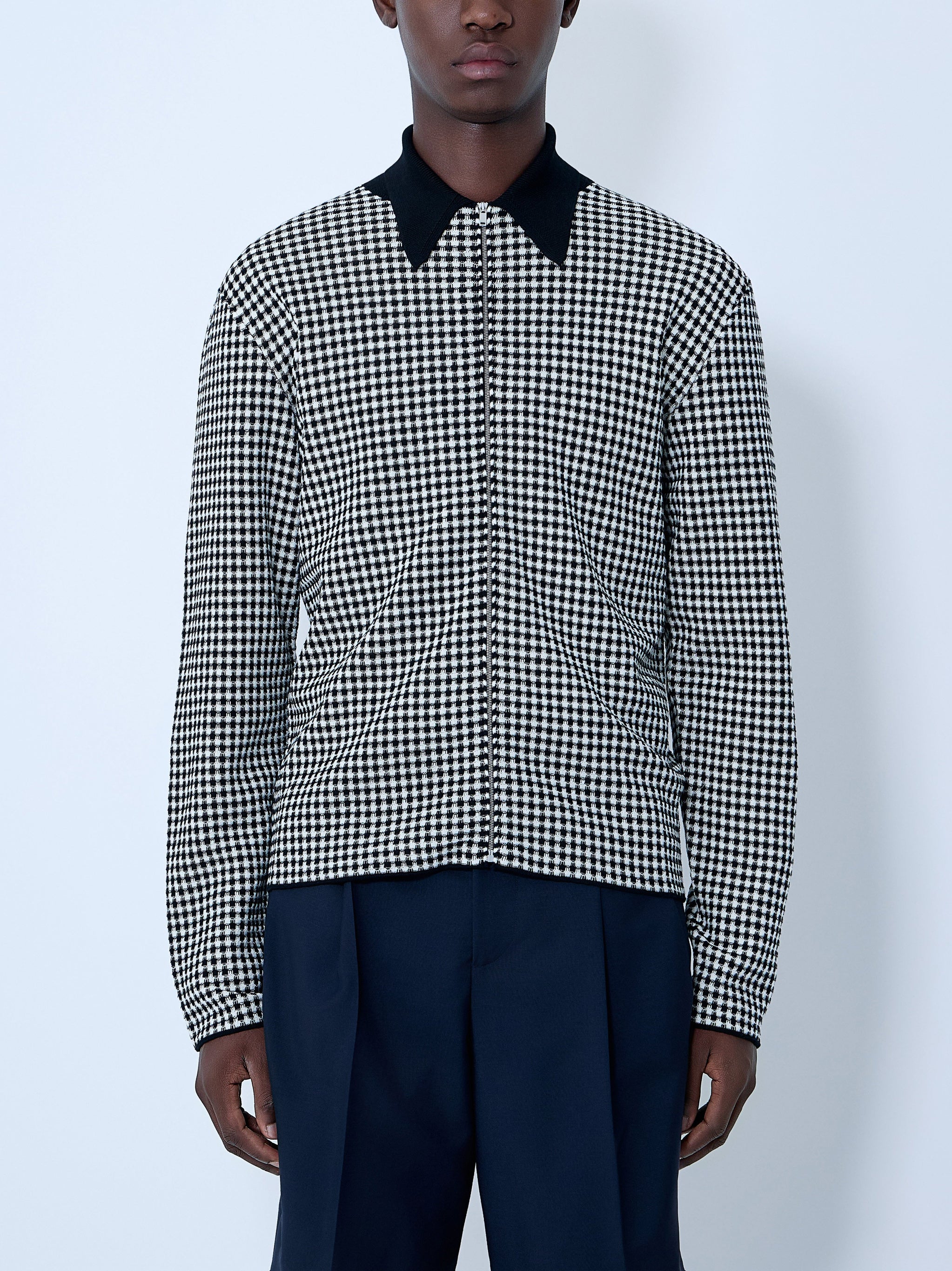 Houndstooth Zip-Up Shirt