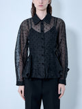 Flocked Organza Peplum Shirt