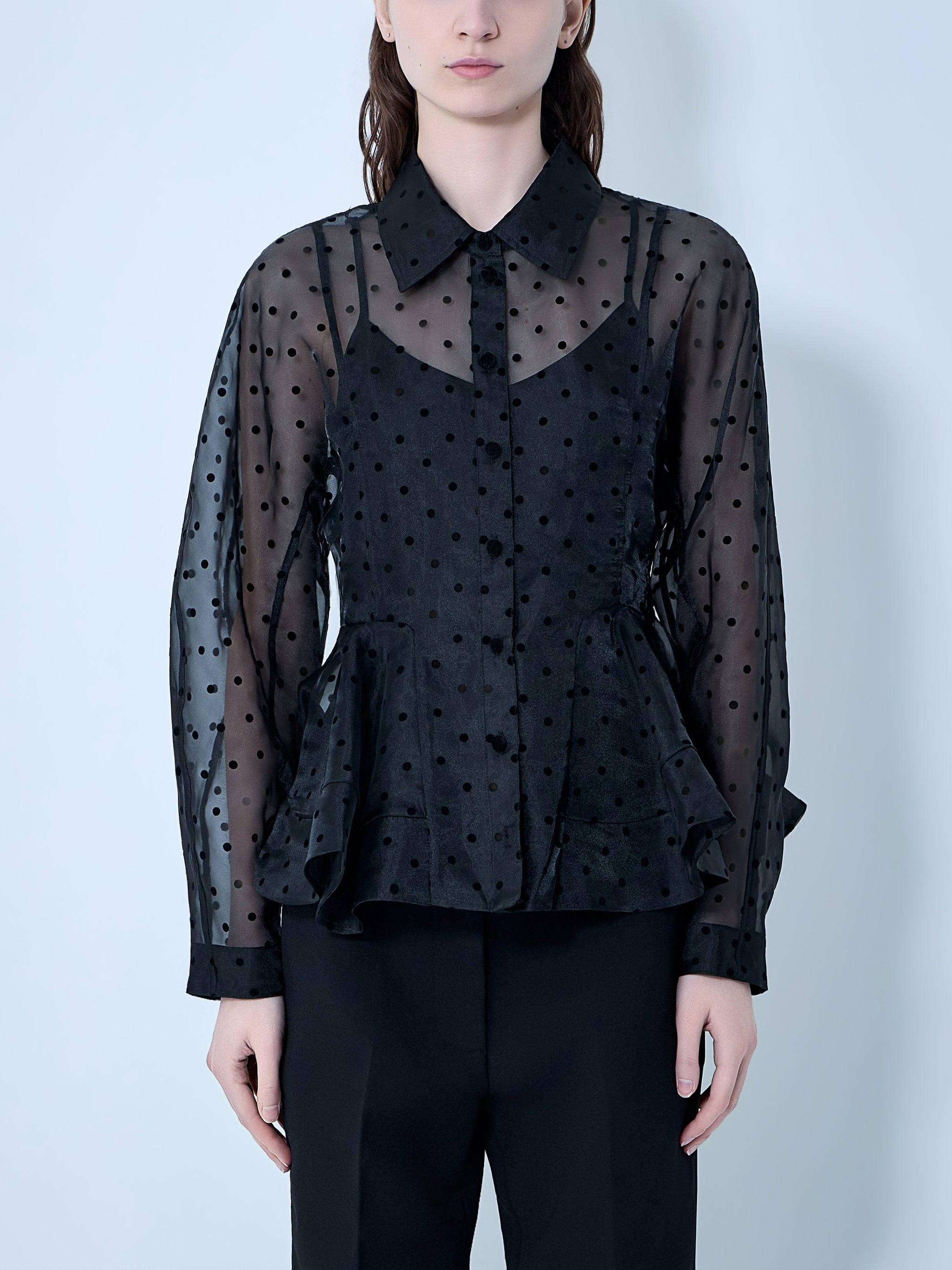 Flocked Organza Peplum Shirt