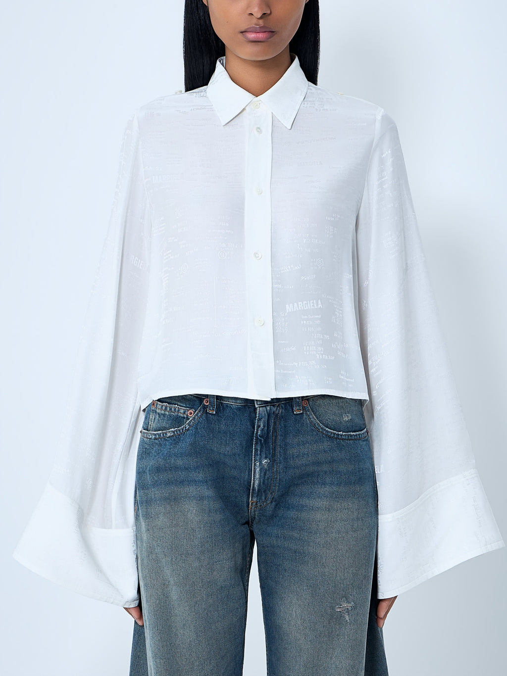 Button-Down Shirt With Long Flared Sleeves