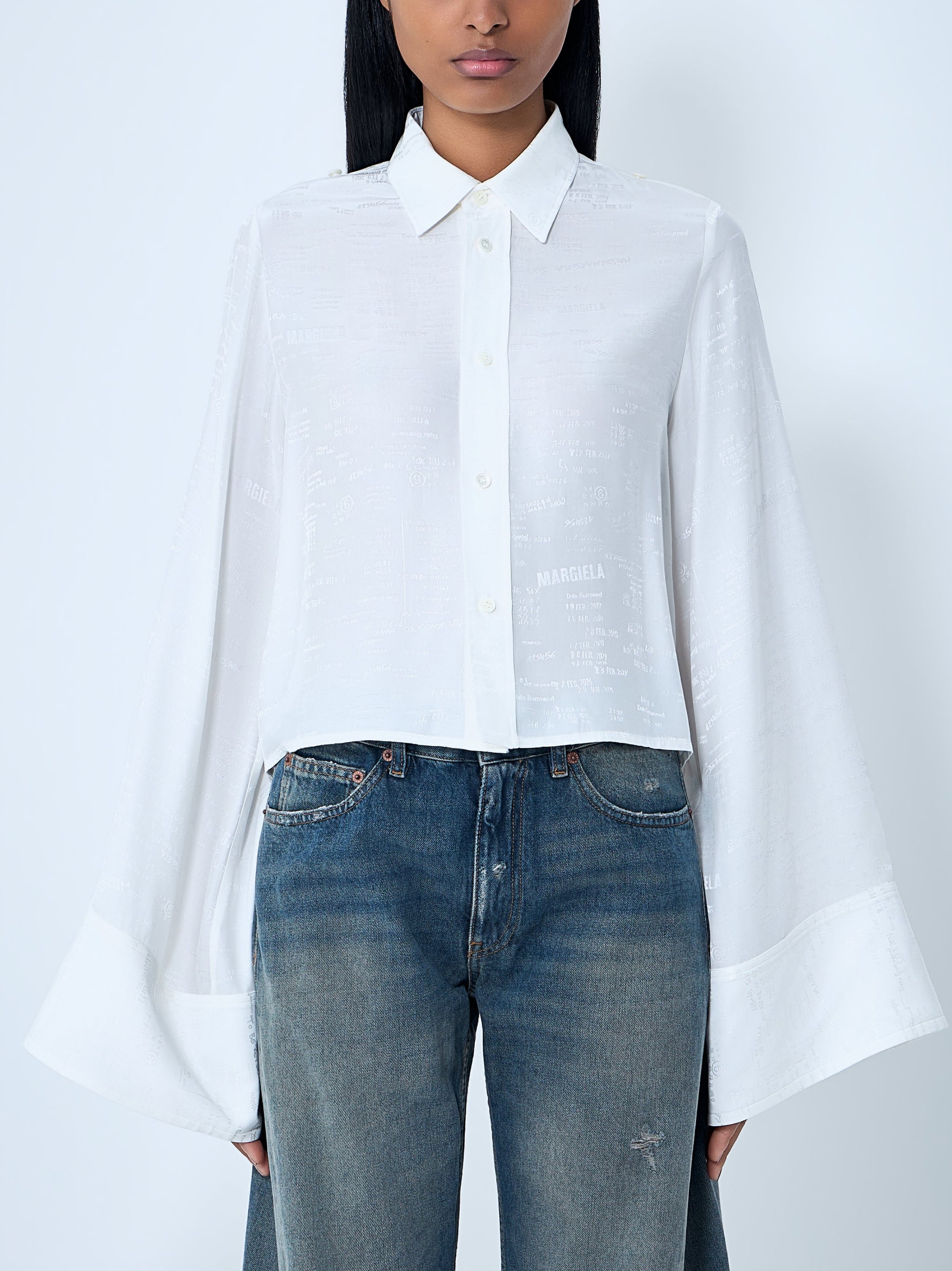 Button-Down Shirt With Long Flared Sleeves