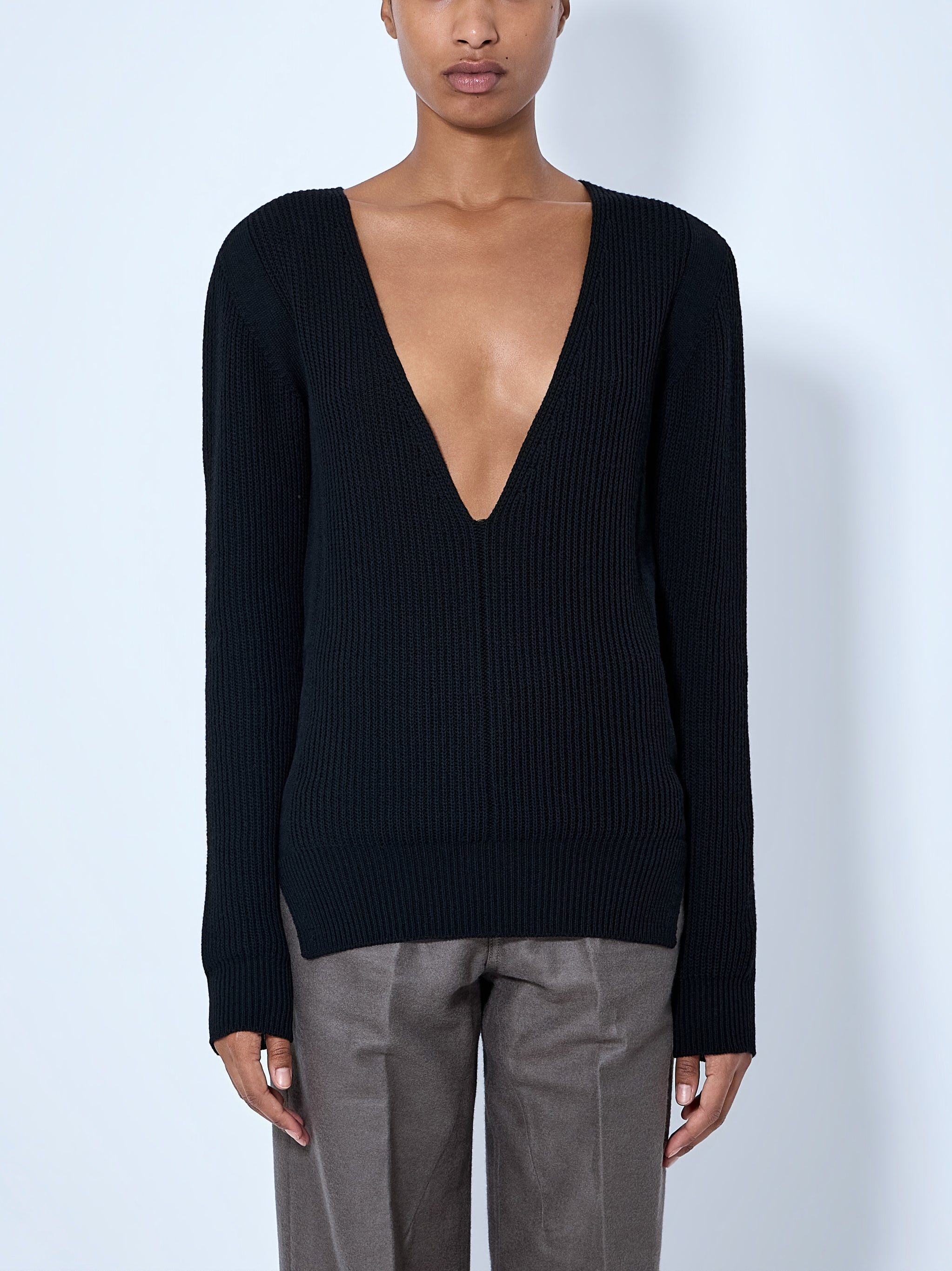Deep V-Neck Ribbed Sweater