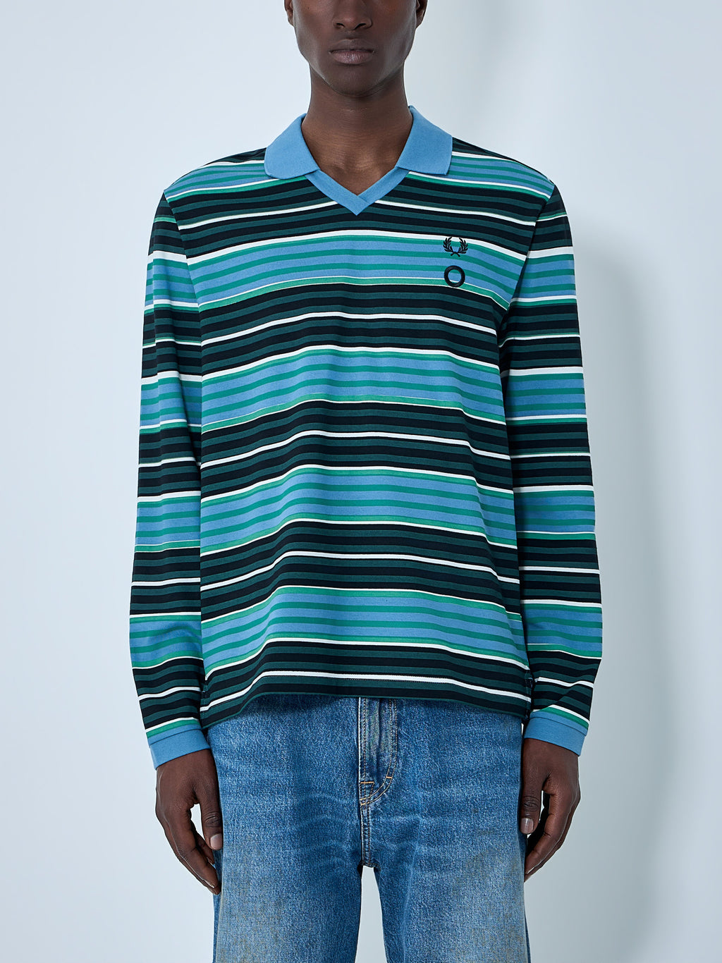 Striped Long-Sleeve Polo Shirt