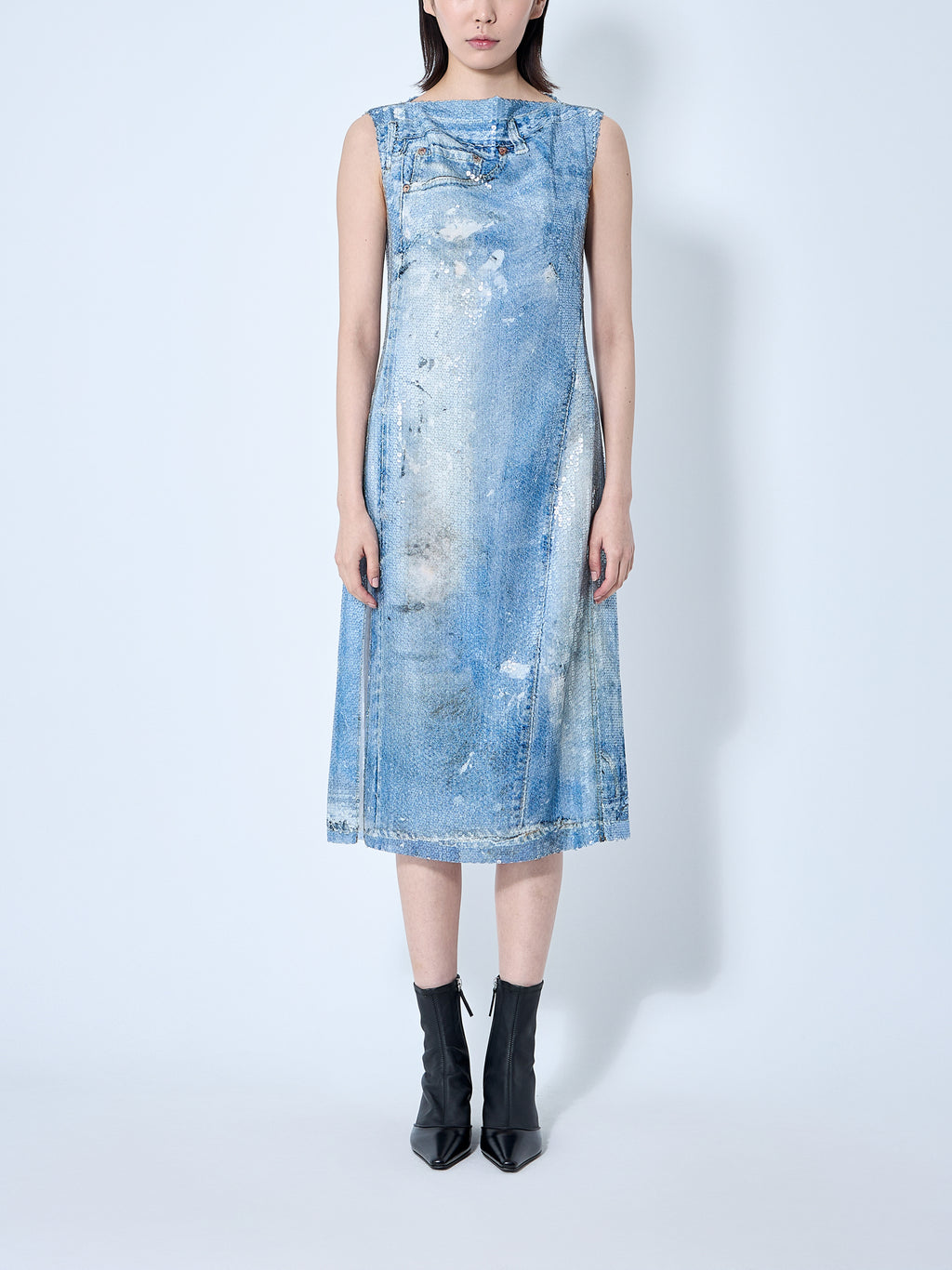 Printed Sequin Midi Dress