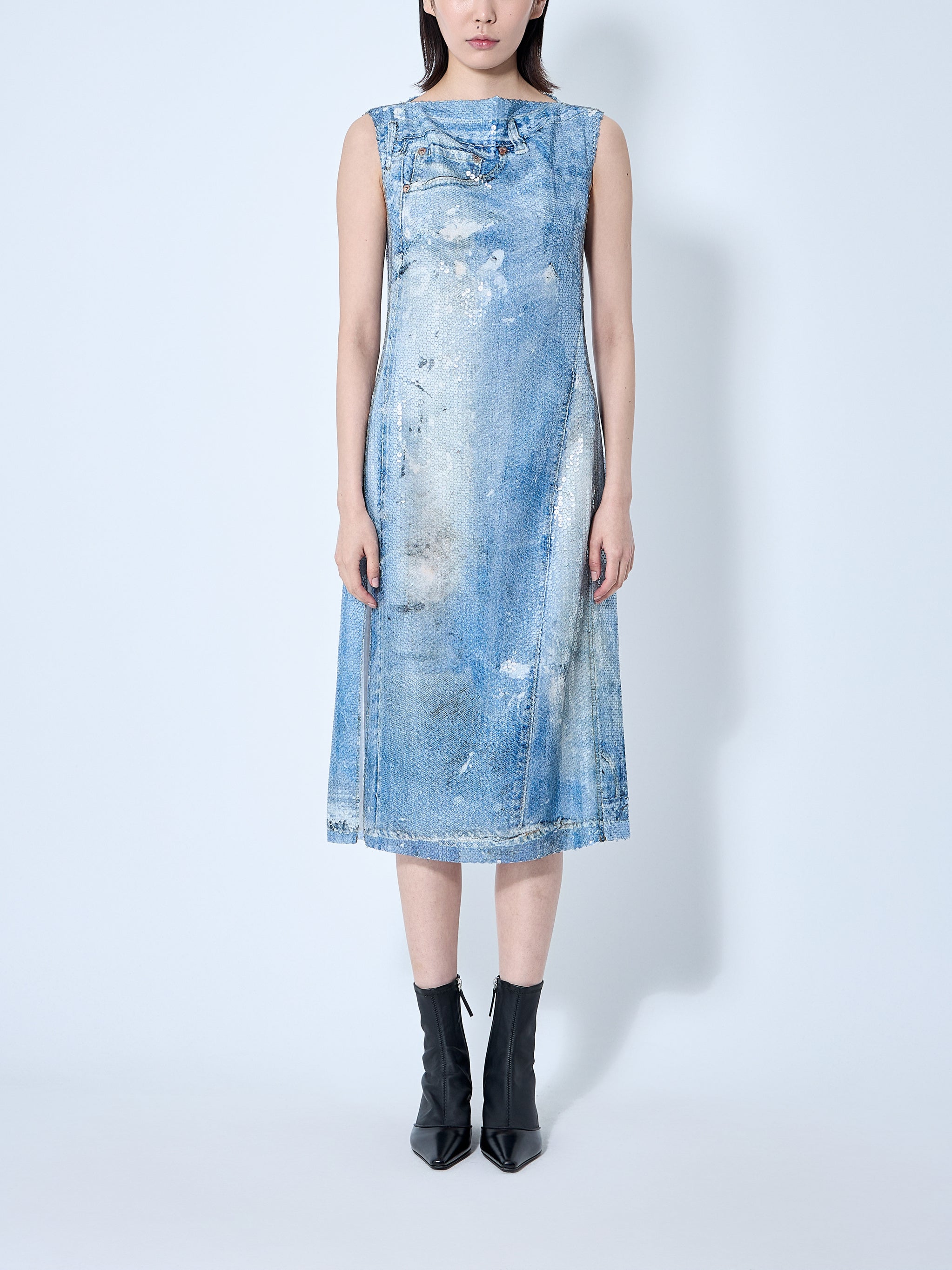 Printed Sequin Midi Dress