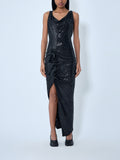 Sequined Cowl Neck Gown