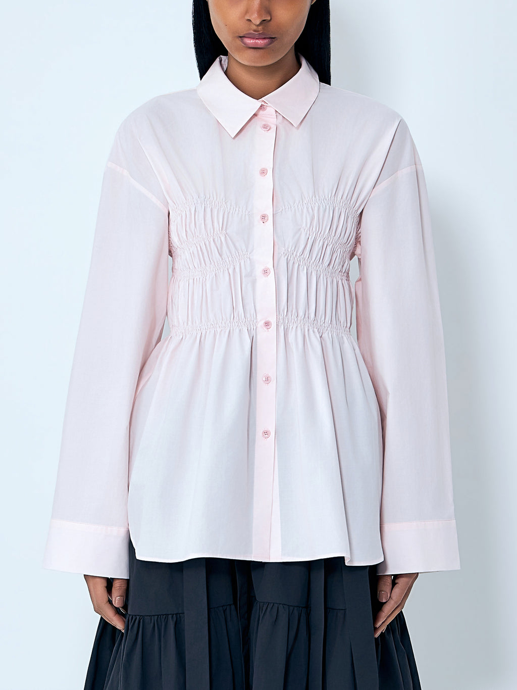 Smocked Detail Poplin Shirt