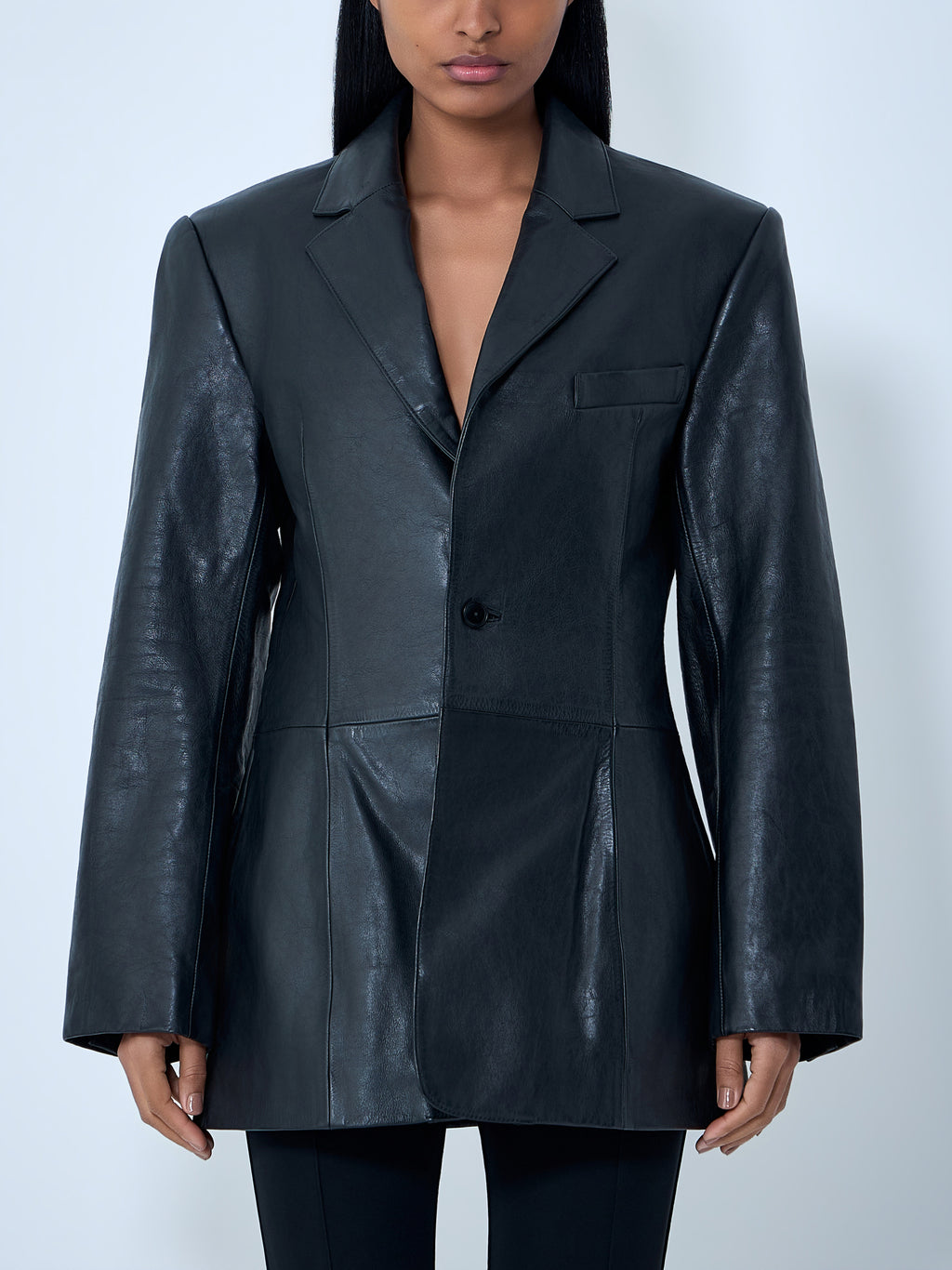 Leather Single-Breasted Blazer