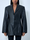 Leather Single-Breasted Blazer